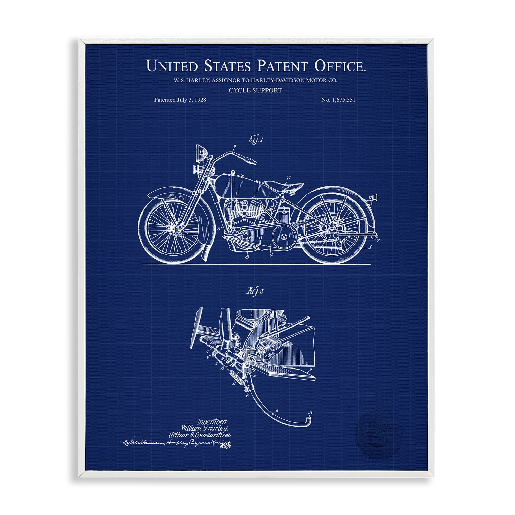 Stupell Industries Cycle Support Blueprint Transportation Painting White Framed Art Print Wall Art, 24 x 30