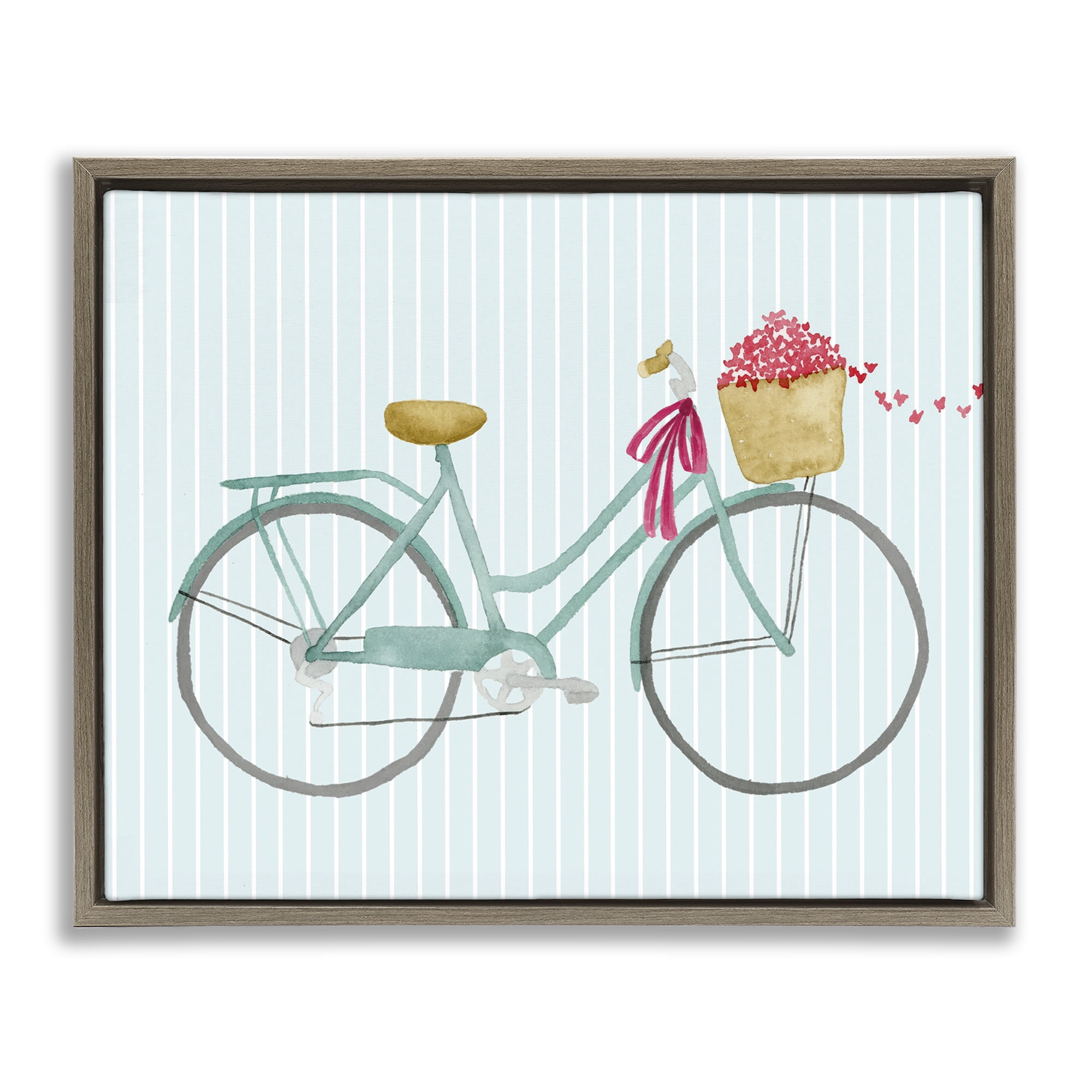Stupell Industries Cycle Through Love on Stripes Transportation Painting Brown Floater Framed Canvas Art Print Wall Art, 21 x 17