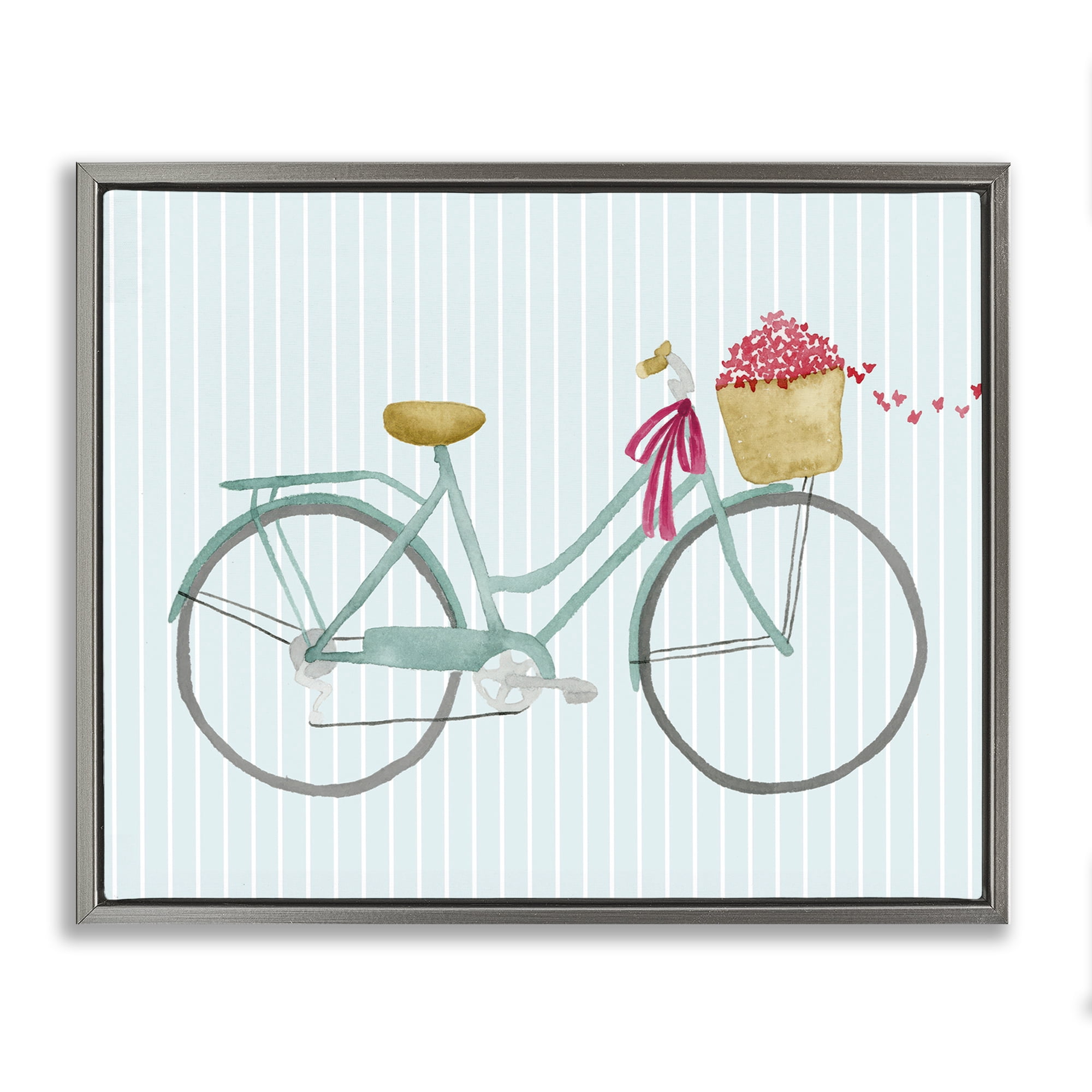 Stupell Industries Cycle Through Love on Stripes Transportation Painting Gray Floater Framed Canvas Art Print Wall Art, 31 x 25