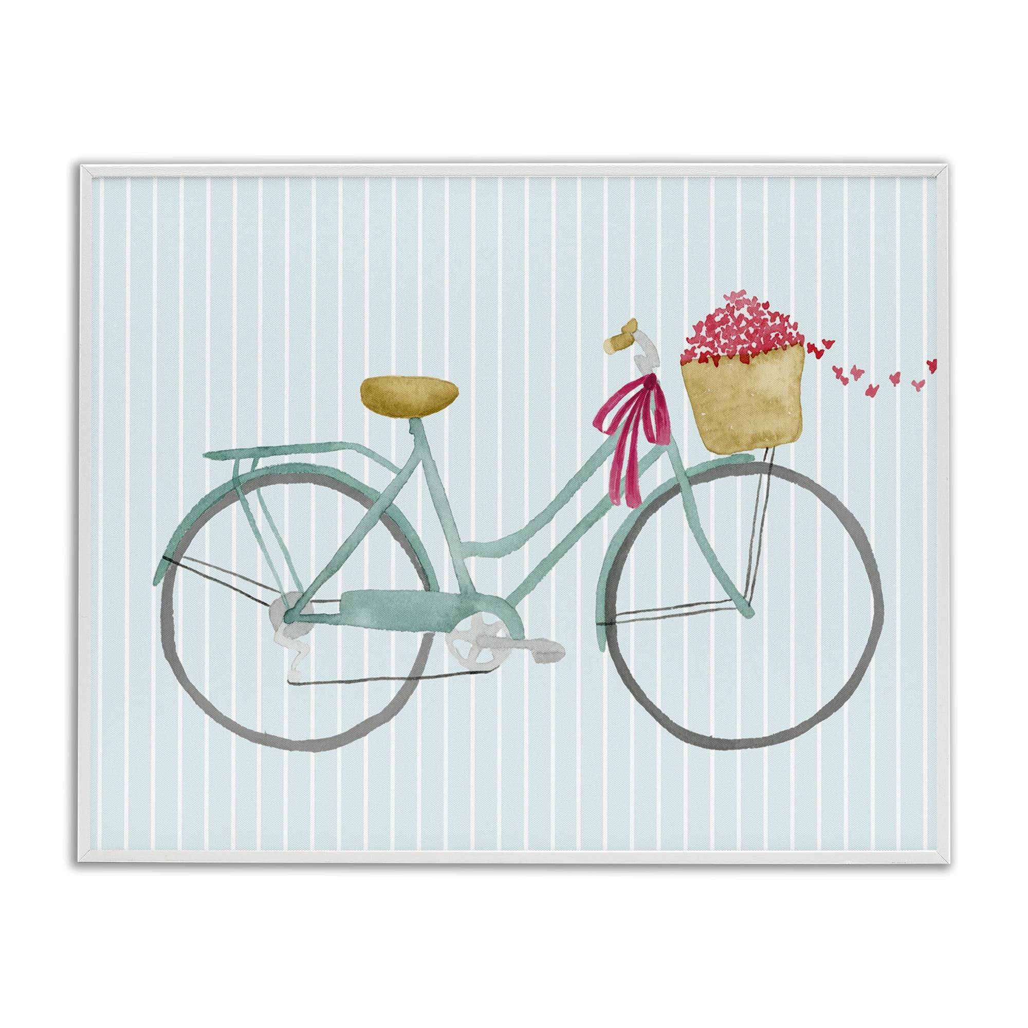 Stupell Industries Cycle Through Love on Stripes Transportation Painting White Framed Art Print Wall Art, 14 x 11