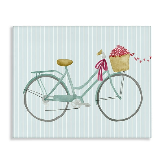 Stupell Industries Cycle Through Love on Stripes Transportation Painting Wrapped Canvas Art Print Wall Art, 20 x 16