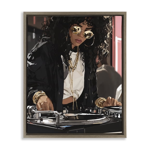 Stupell Industries Modern DJ Focused On Turntables Brown Floating Frame Canvas Art, 17 x 21, by Franklyn Gregory