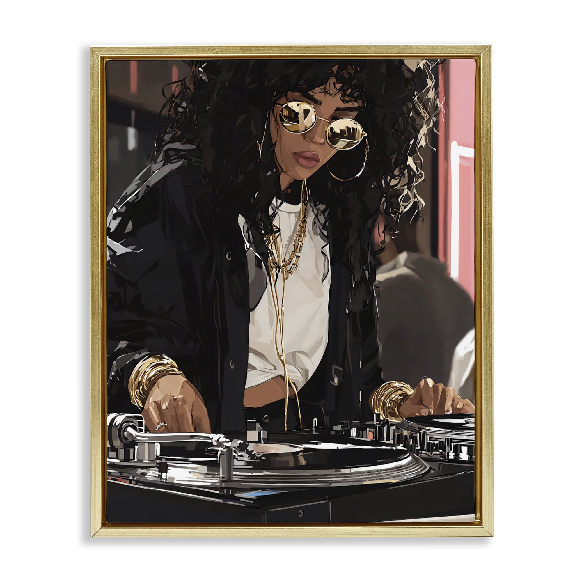 Stupell Industries DJ Focused On Turntables Gold Framed Floater Canvas Wall Art, design by Franklyn Gregory