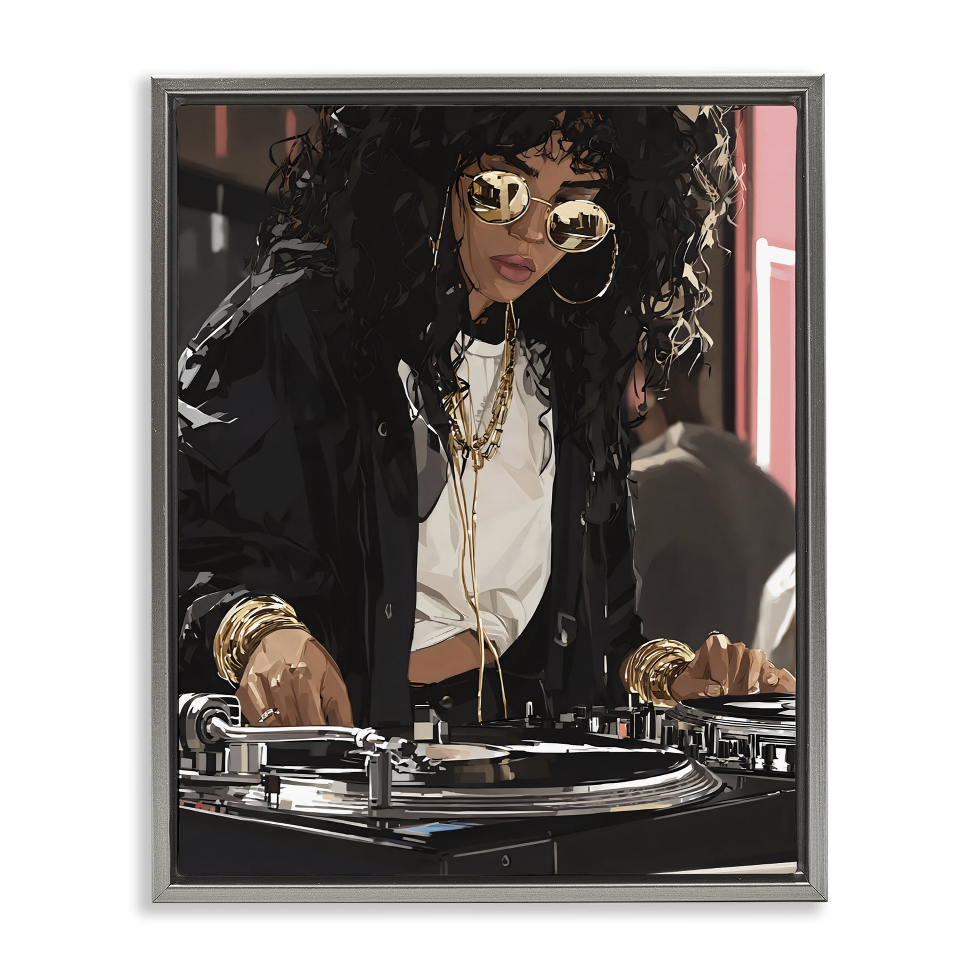 Stupell Industries DJ Focused On Turntables Gray Framed Floater Canvas Wall Art, design by Franklyn Gregory