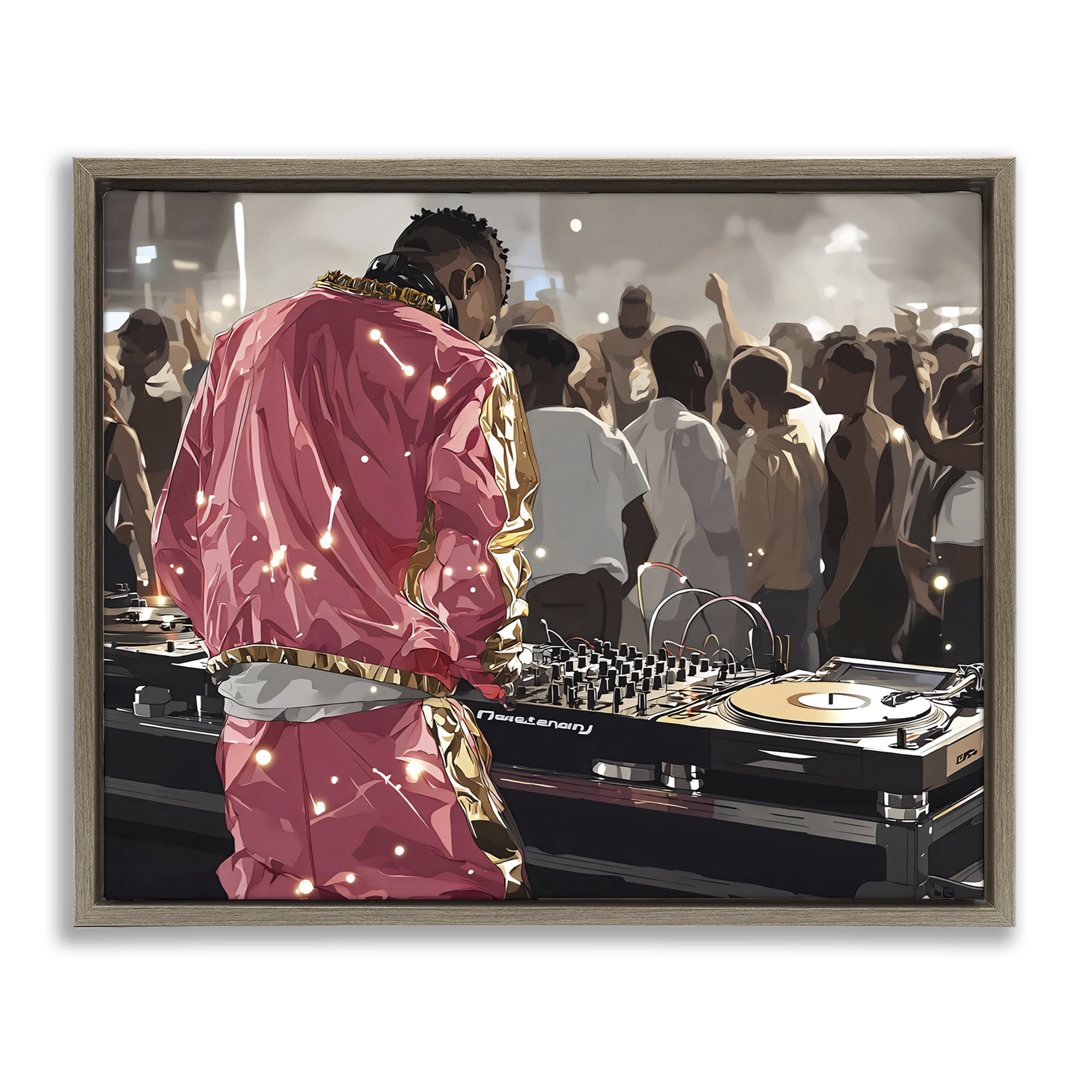 Stupell Industries DJ Performance At Nightclub Brown Framed Floater Canvas Wall Art, design by Franklyn Gregory