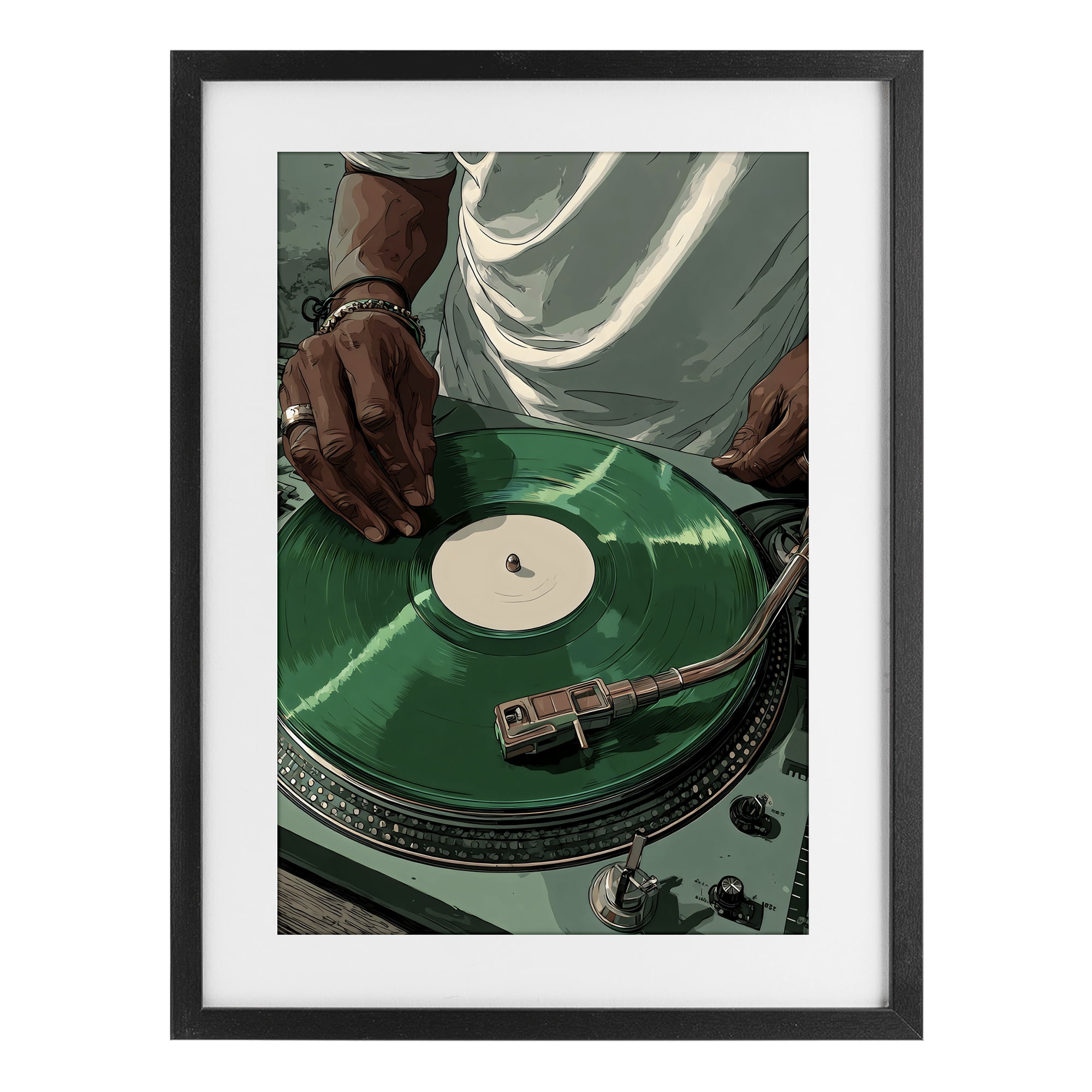 Stupell Industries DJ Spinning Green Record Black Framed Print Under Glass, design by Franklyn Gregory