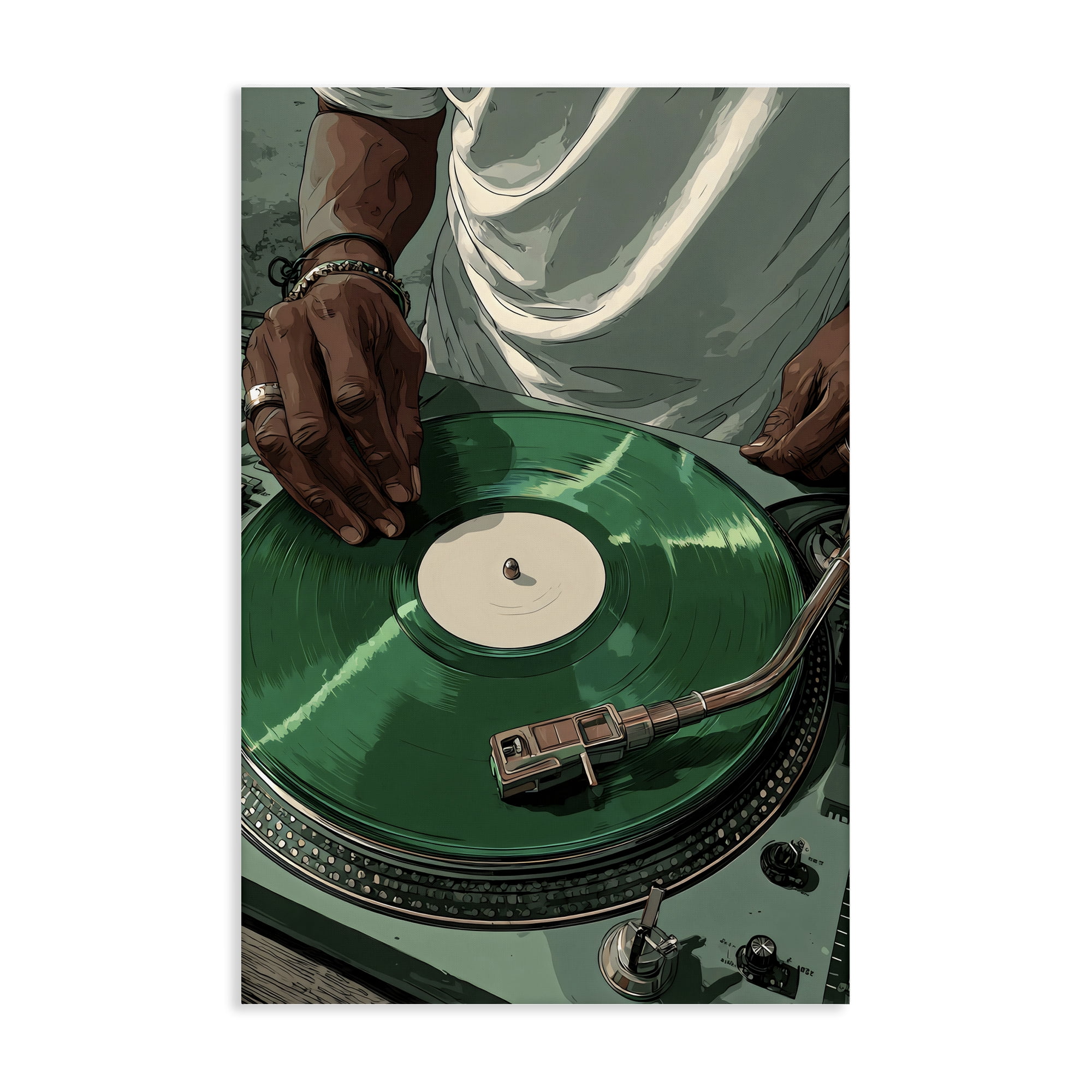 Stupell Industries DJ Spinning Green Record Canvas Wall Art, design by Franklyn Gregory