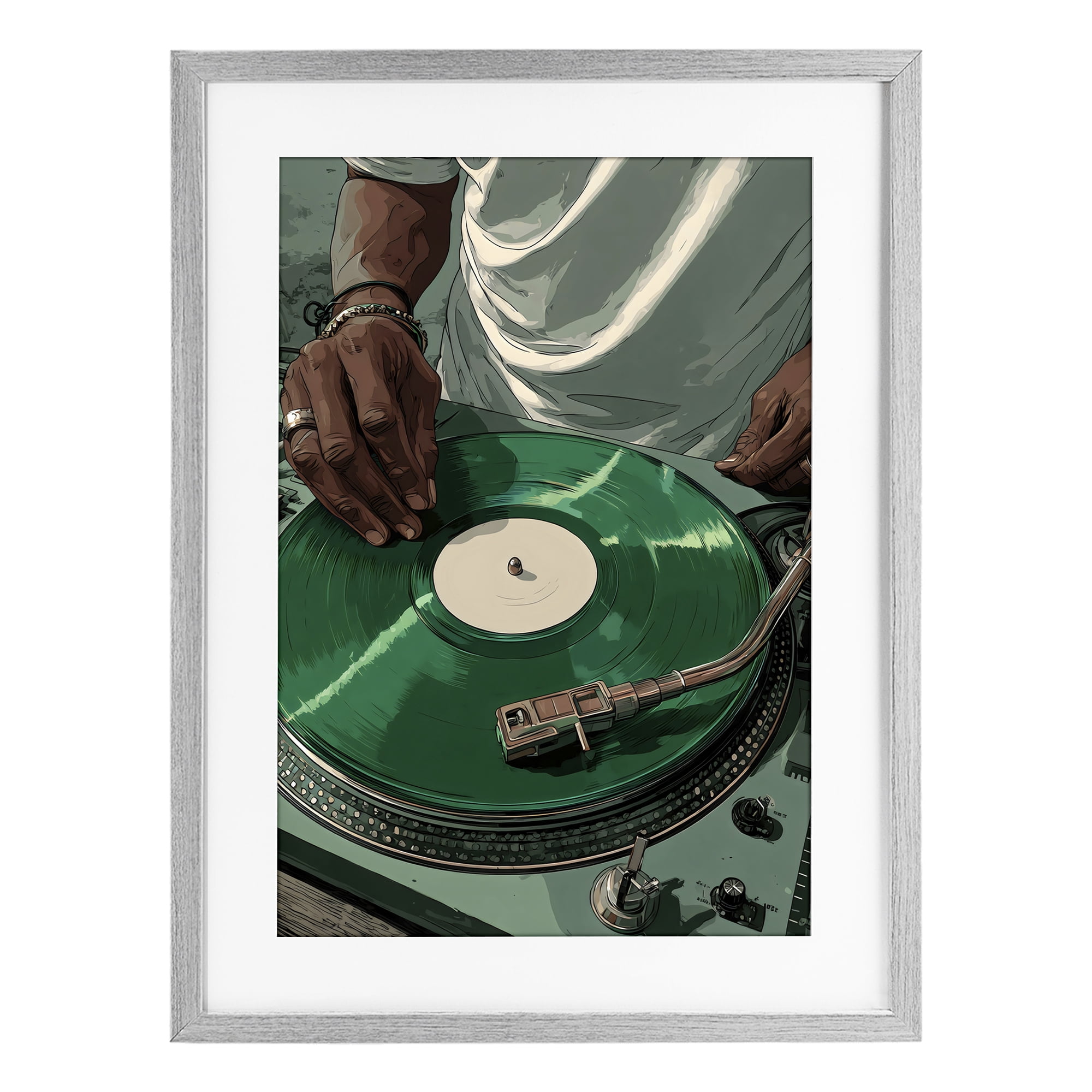 Stupell Industries DJ Spinning Green Record Gray Framed Print Under Glass, design by Franklyn Gregory
