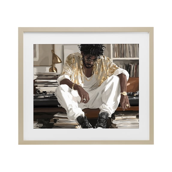 Stupell Industries Art Deco DJ with Record Collection Birch Framed Print Under Glass, 21 x 17, by Franklyn Gregory