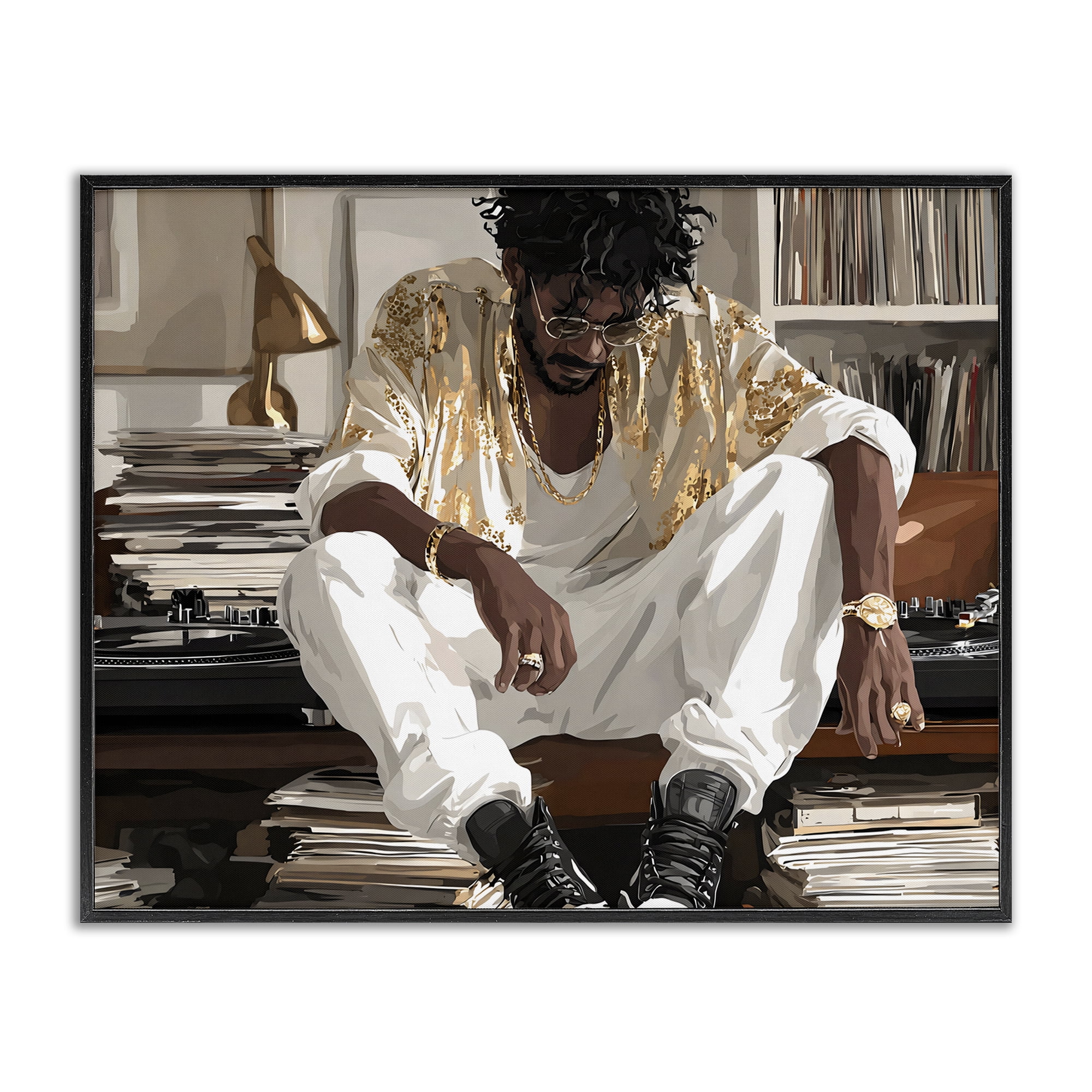 Stupell Industries DJ with Record Collection Black Framed Giclee Art, design by Franklyn Gregory