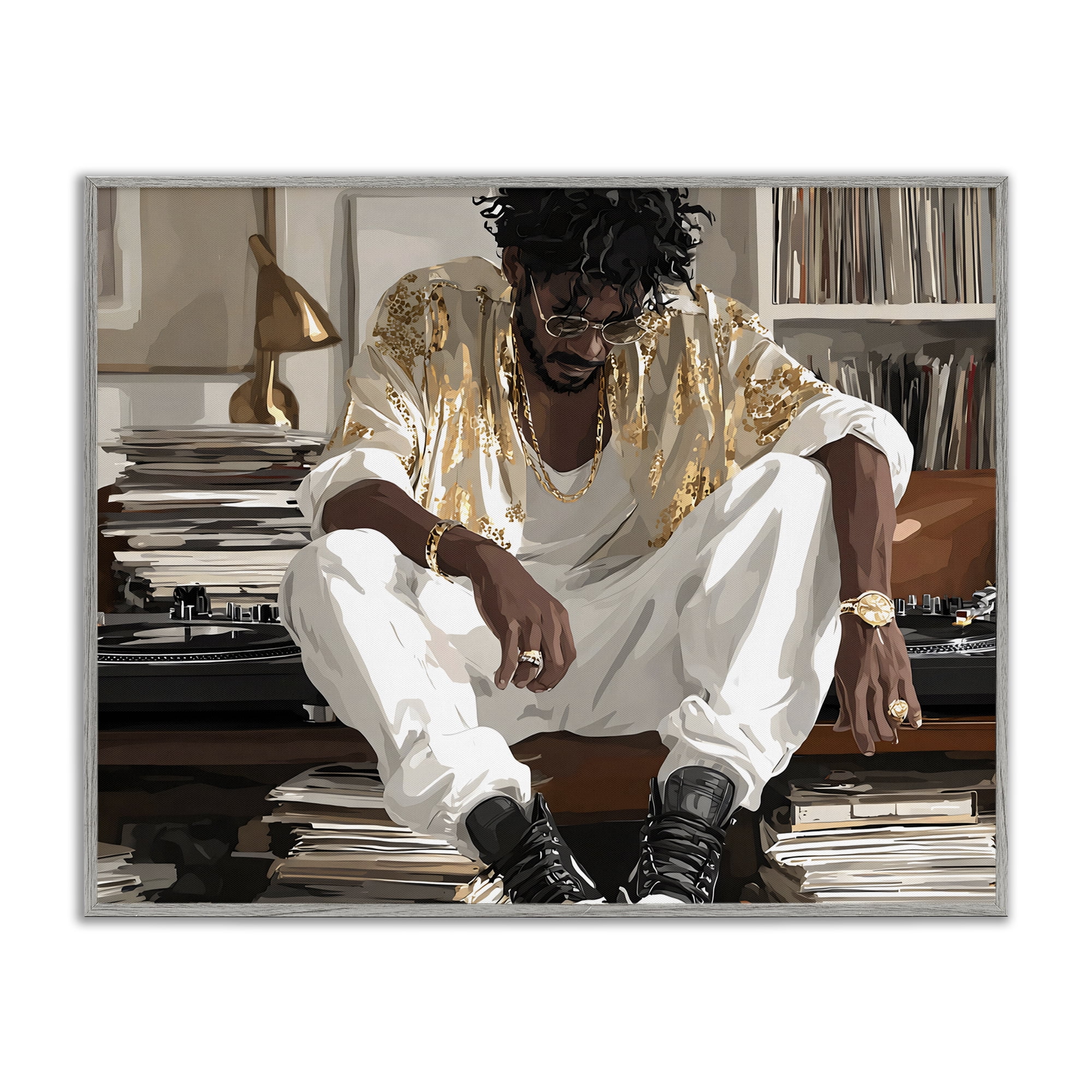 Stupell Industries DJ with Record Collection Gray Framed Giclee Art, design by Franklyn Gregory