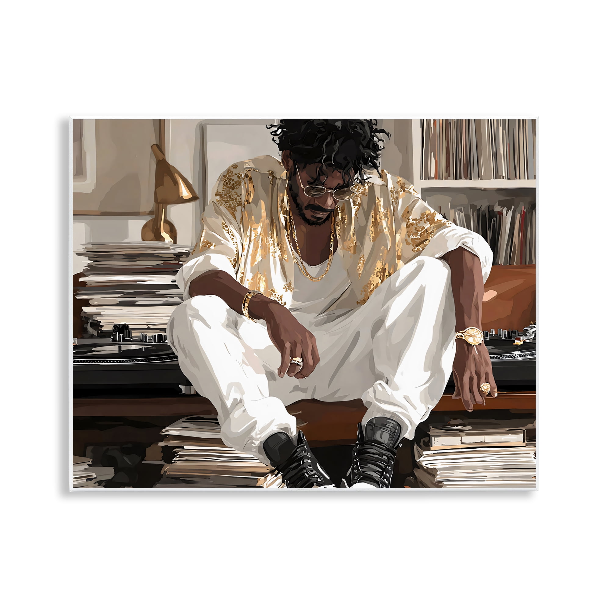 Stupell Industries DJ with Record Collection Wall Plaque Art, design by Franklyn Gregory