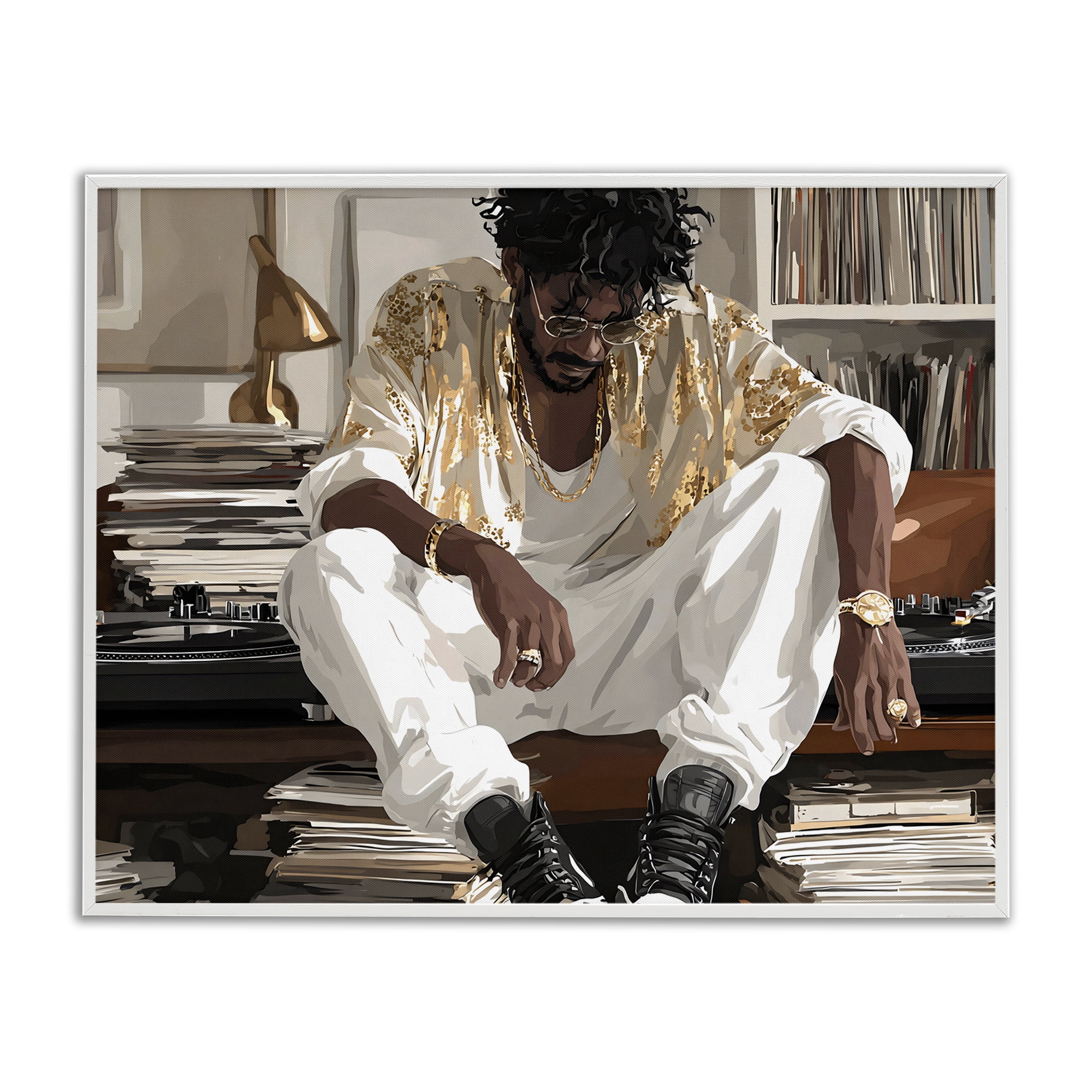 Stupell Industries DJ with Record Collection White Framed Giclee Art, design by Franklyn Gregory