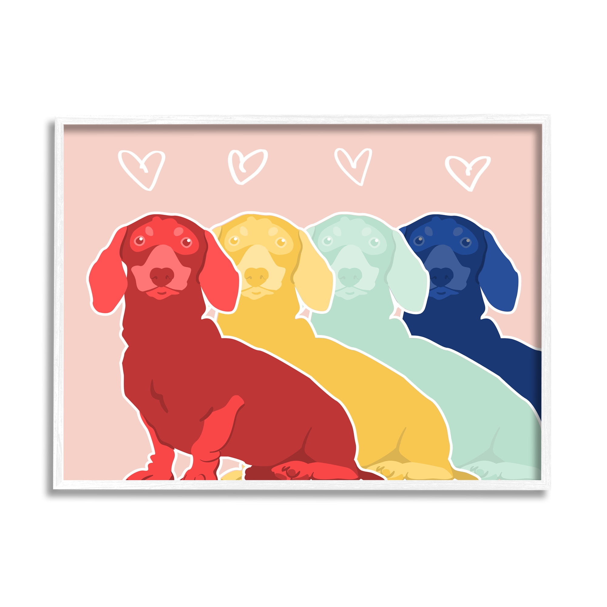 Stupell Industries Dachshund Bold Pop Dogs Heart Shapes over Pink, 14 x 11, Design by Daphne Polselli