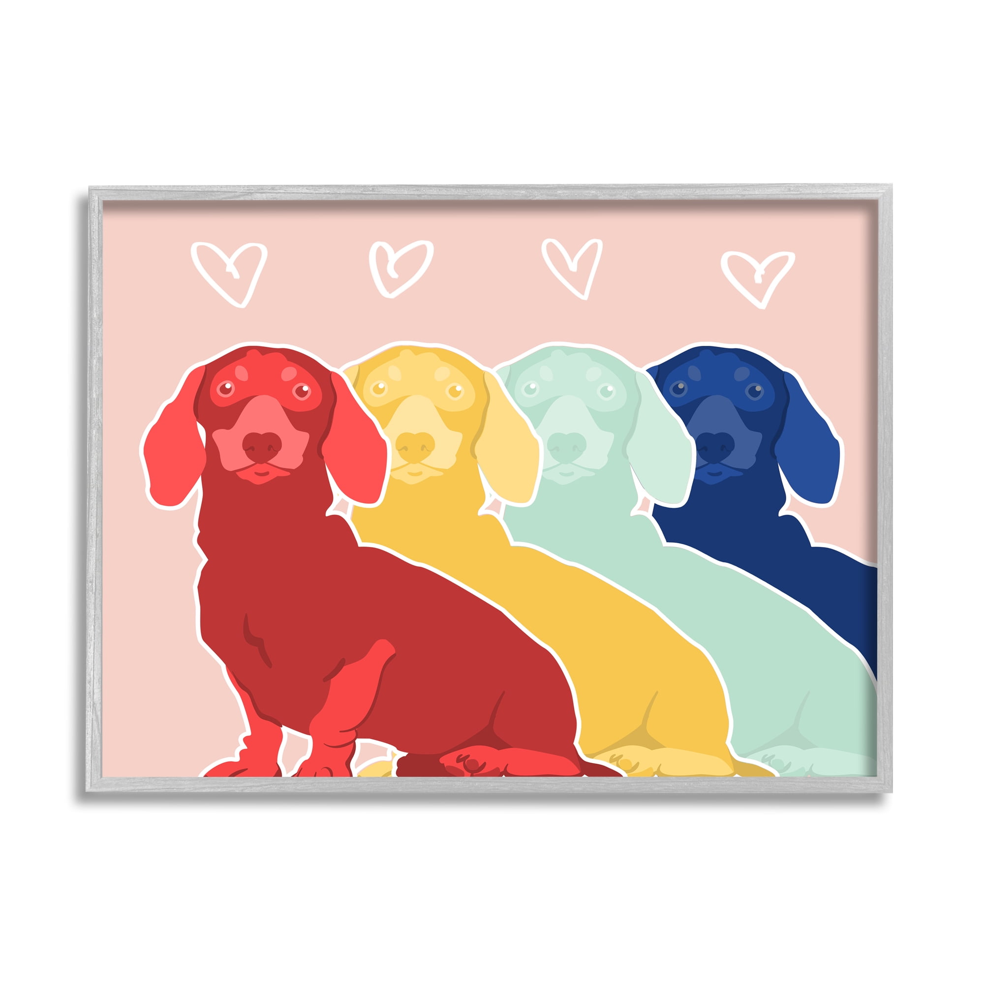 Stupell Industries Dachshund Bold Pop Dogs Heart Shapes over Pink, 14 x 11, Design by Daphne Polselli