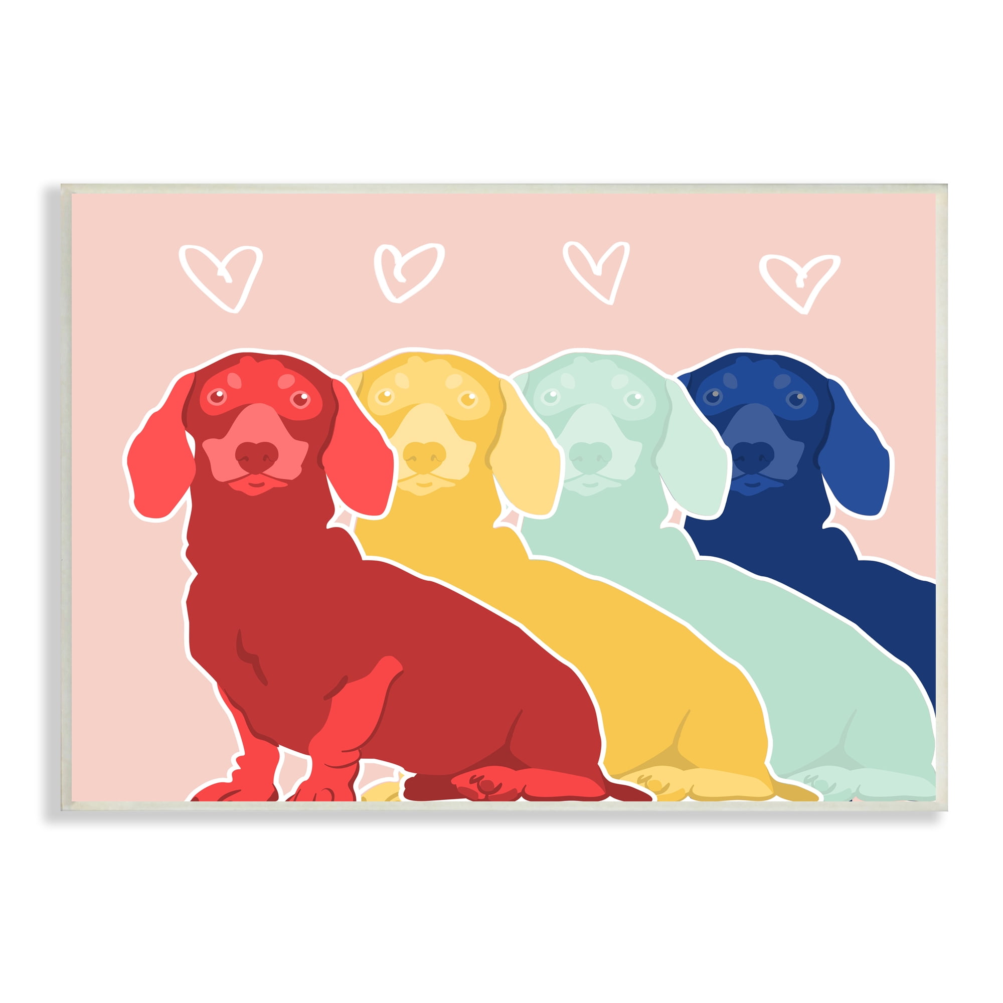Stupell Industries Dachshund Bold Pop Dogs Heart Shapes over Pink, 19 x 13, Design by Daphne Polselli