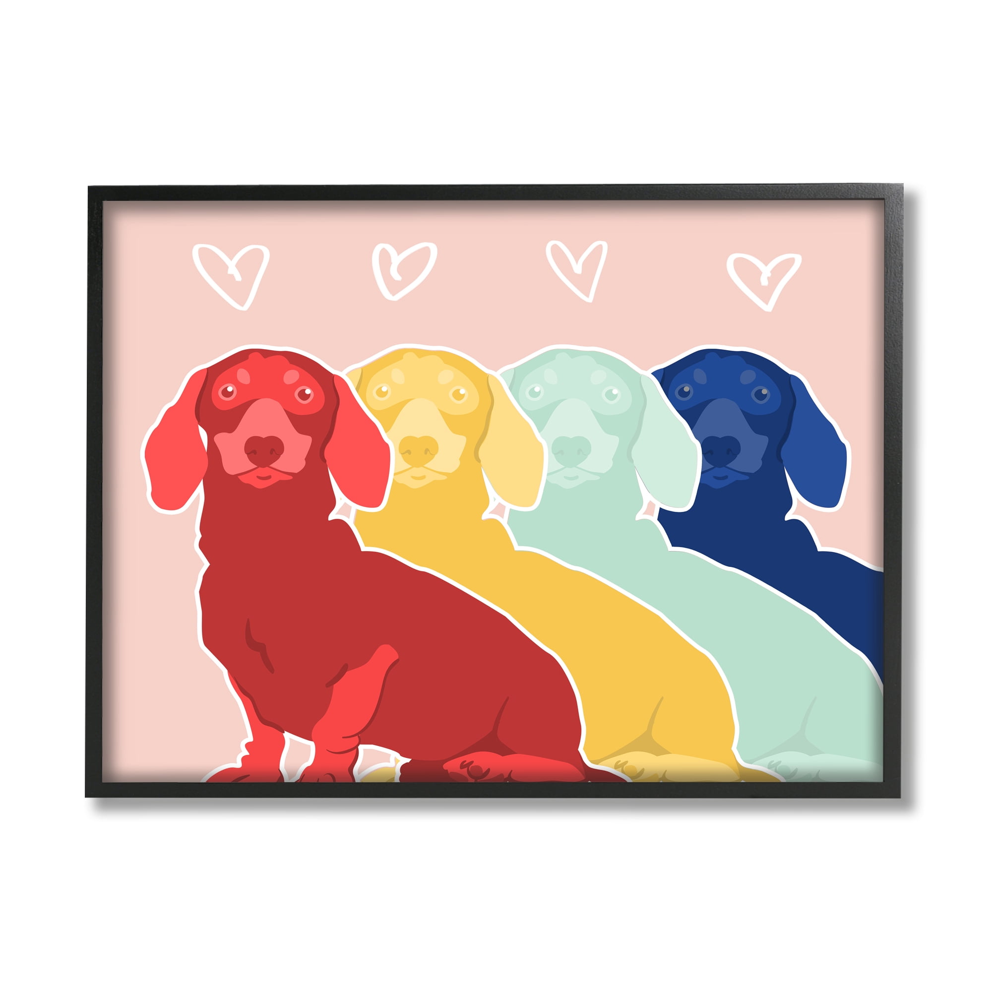 Stupell Industries Dachshund Bold Pop Dogs Heart Shapes over Pink, 20 x 16, Design by Daphne Polselli