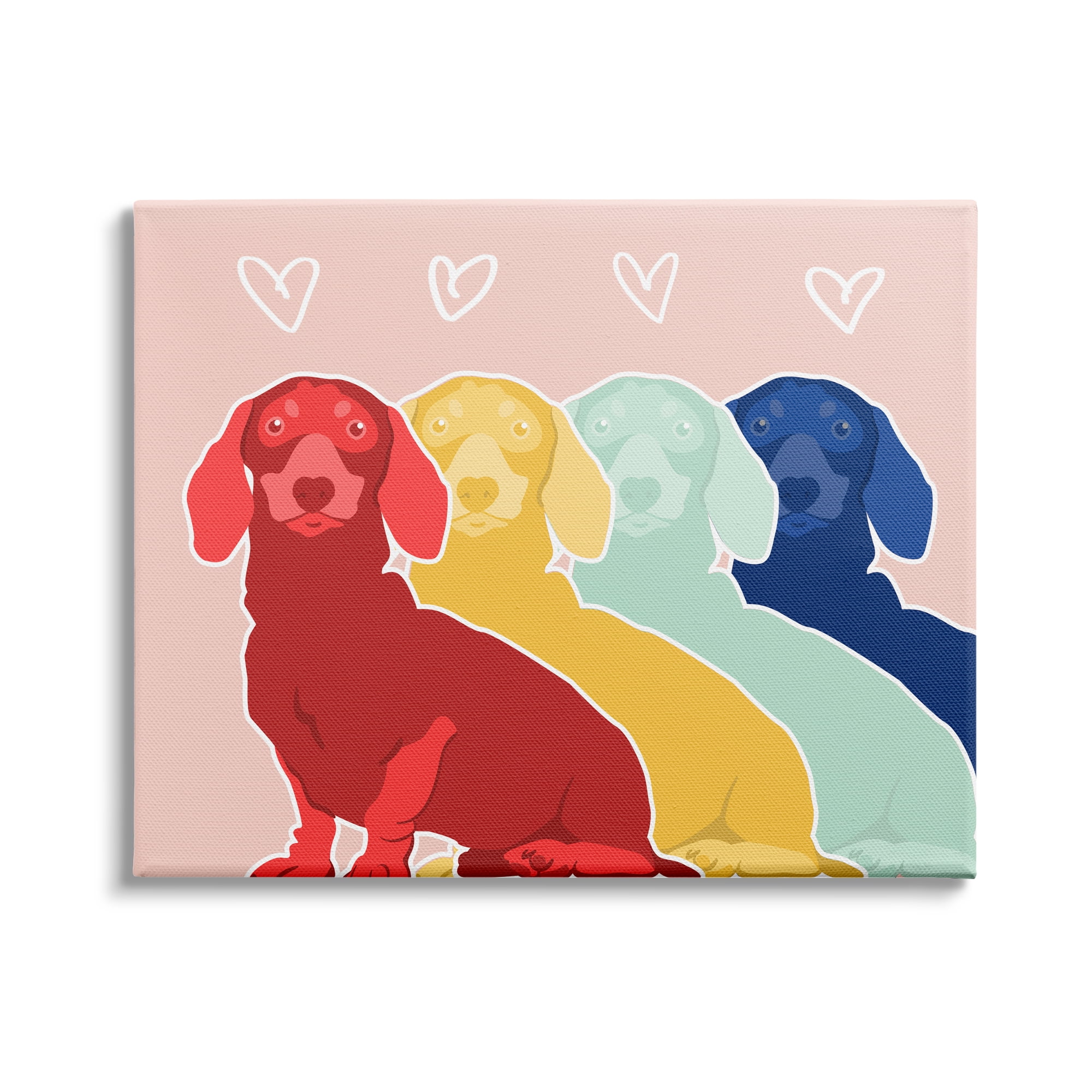 Stupell Industries Dachshund Bold Pop Dogs Heart Shapes over Pink, 30 x 24, Design by Daphne Polselli