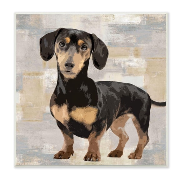 Stupell Industries Dachshund Dog Portrait Neutral Grey Beige Patchwork Design by Keri Rodgers
