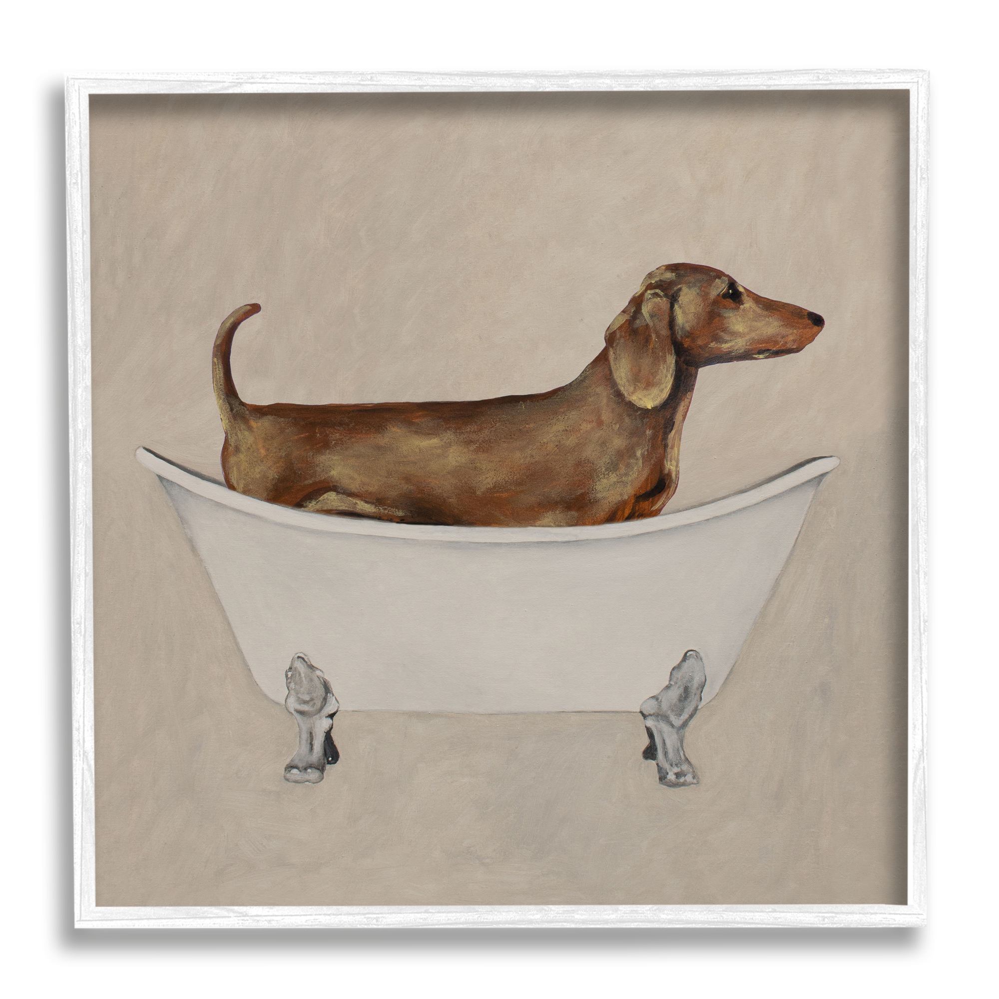 Stupell Industries Dachshund Dog Vintage Bathtub Animals & Insects Painting White Framed Art Print Wall Art