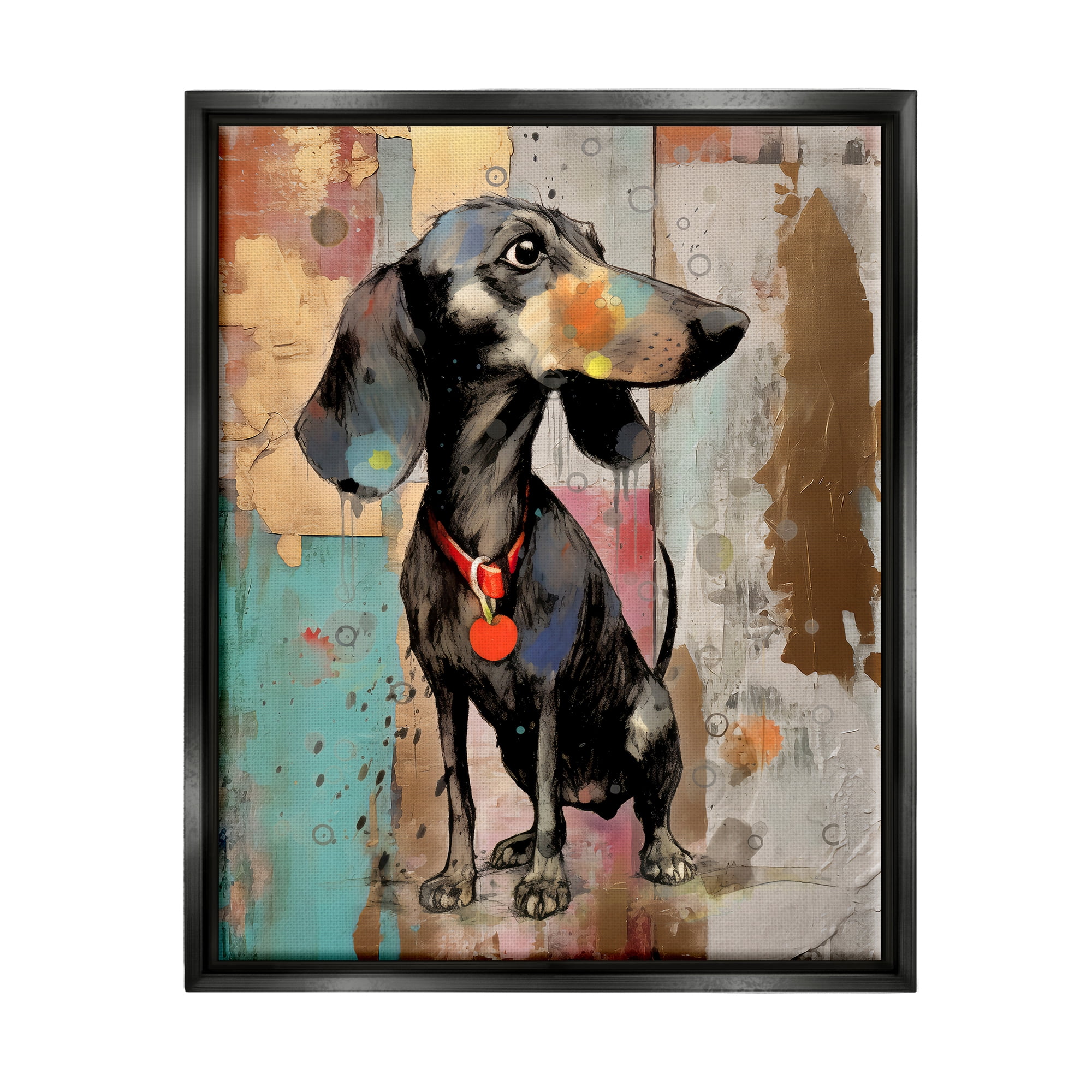 Stupell Industries Dachshund Modern Collage Animals & Insects Painting Black Floater Framed Canvas Art Print Wall Art, 17 x 21