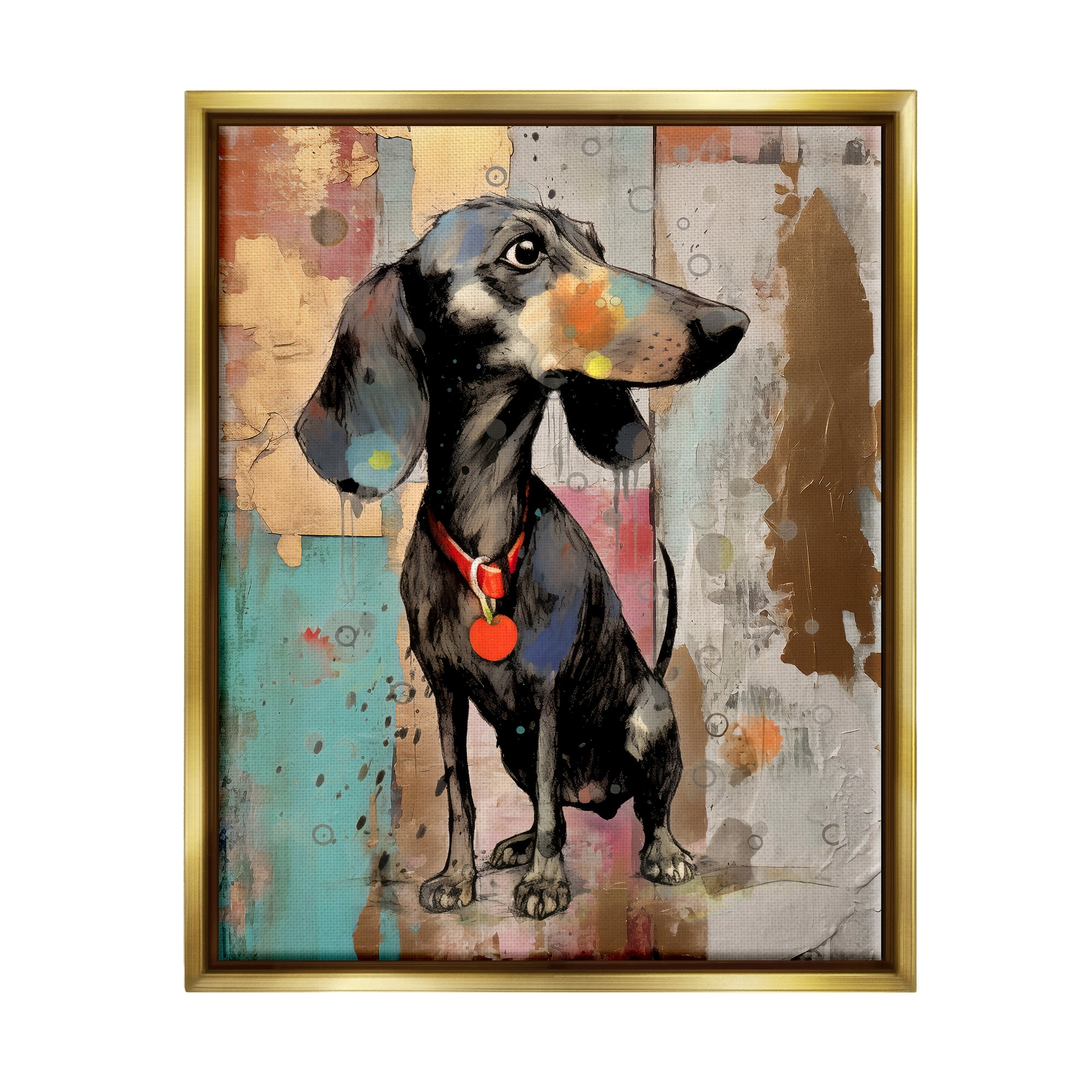 Stupell Industries Dachshund Modern Collage Animals & Insects Painting Gold Floater Framed Canvas Art Print Wall Art, 25 x 31