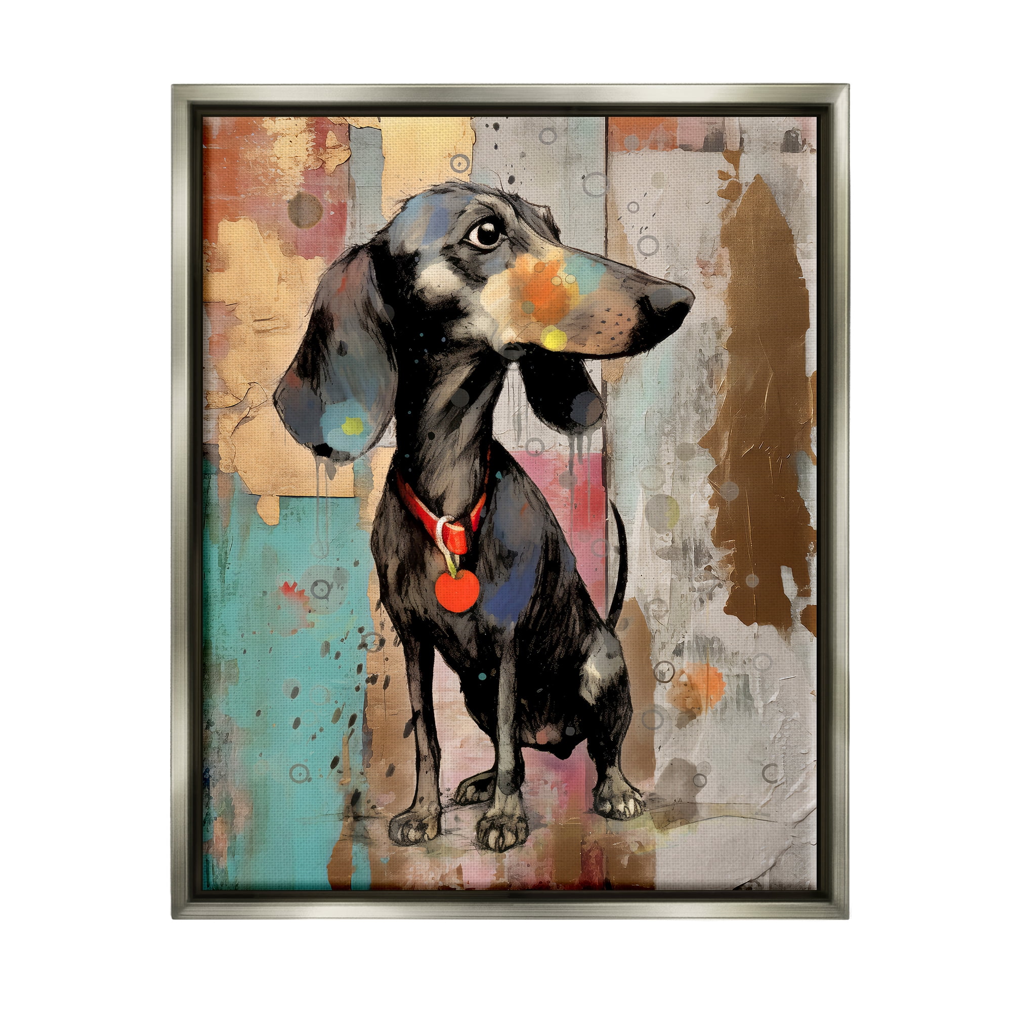 Stupell Industries Dachshund Modern Collage Animals & Insects Painting Gray Floater Framed Canvas Art Print Wall Art, 25 x 31
