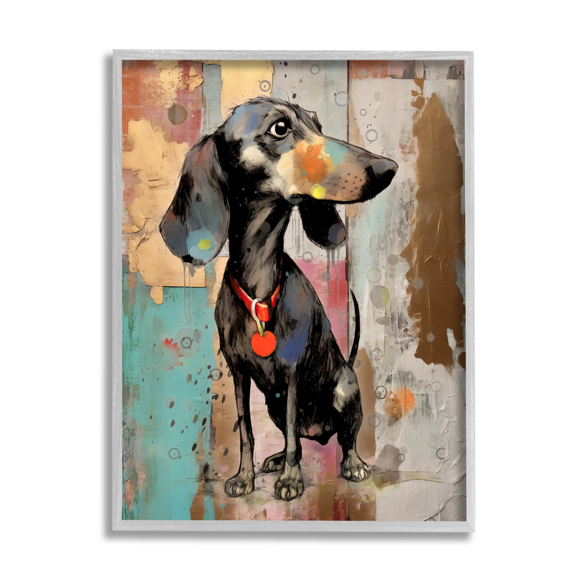 Stupell Industries Dachshund Modern Collage Animals & Insects Painting Gray Framed Art Print Wall Art, 24 x 30