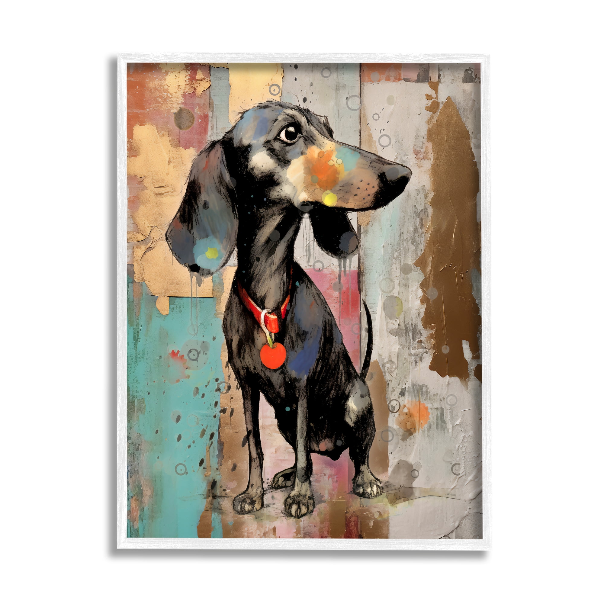 Stupell Industries Dachshund Modern Collage Animals & Insects Painting White Framed Art Print Wall Art, 16 x 20