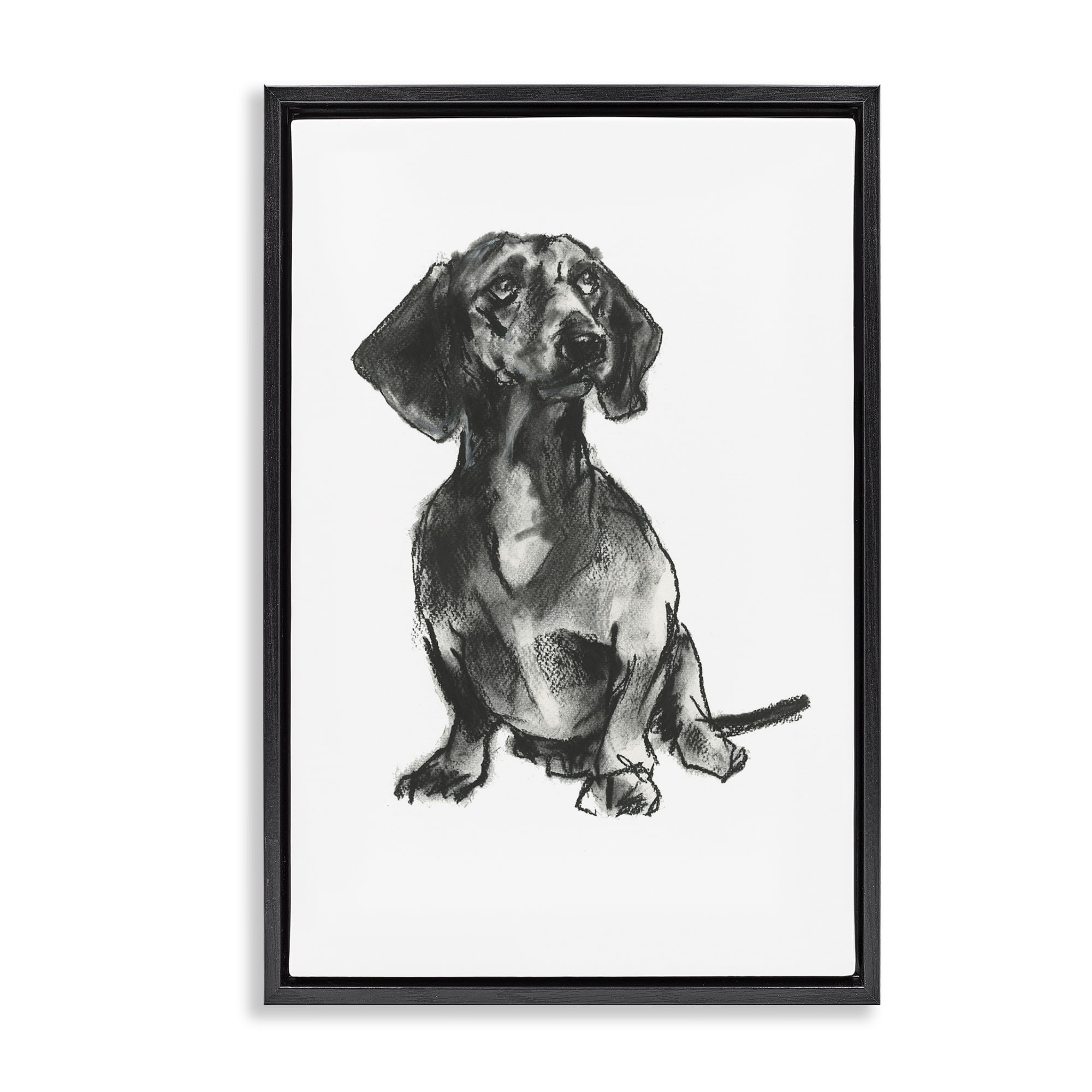 Stupell Industries Dachshund Sitting Drawing Animals & Insects Drawing Black Floater Framed Canvas Art Print Wall Art, 17 x 25
