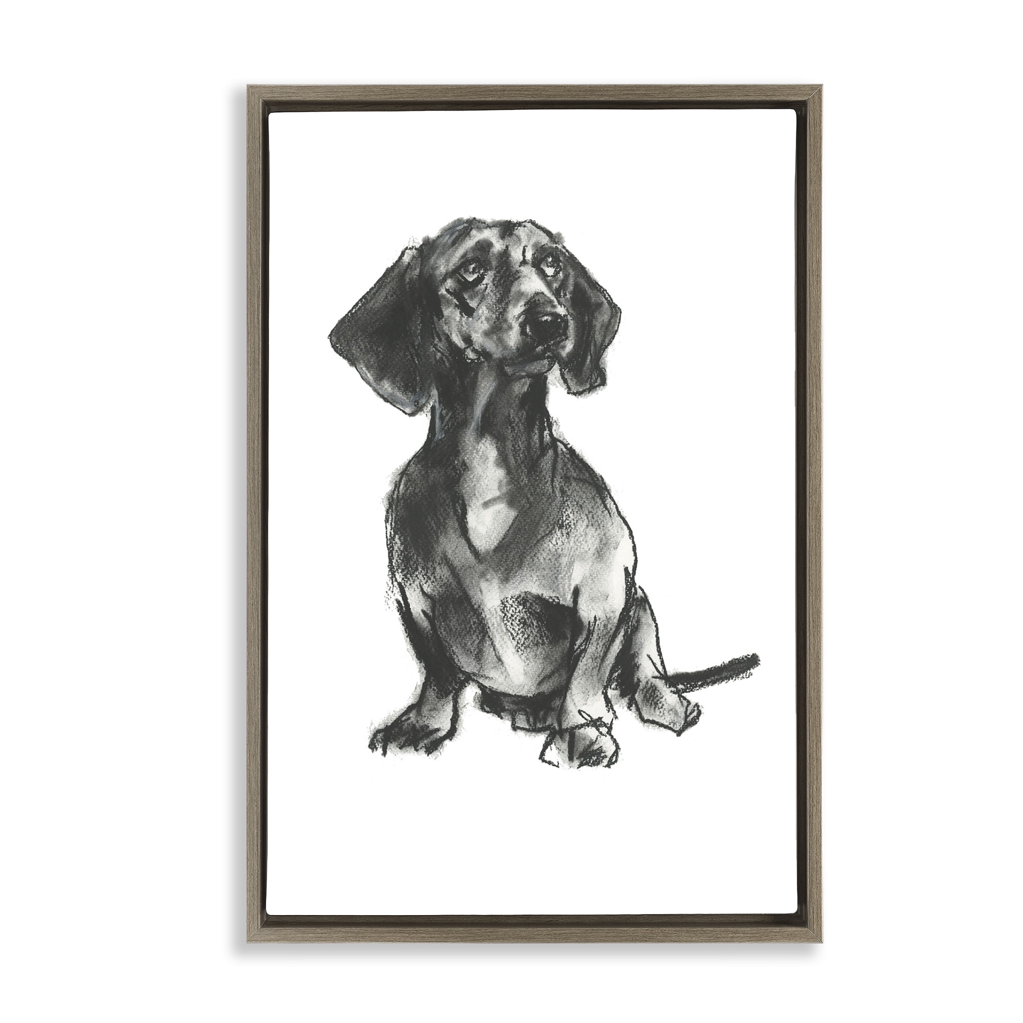 Stupell Industries Dachshund Sitting Drawing Animals & Insects Drawing Brown Floater Framed Canvas Art Print Wall Art, 17 x 25