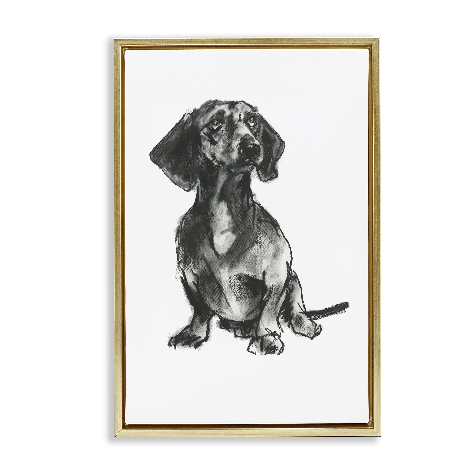 Stupell Industries Dachshund Sitting Drawing Animals & Insects Drawing Gold Floater Framed Canvas Art Print Wall Art, 21 x 31