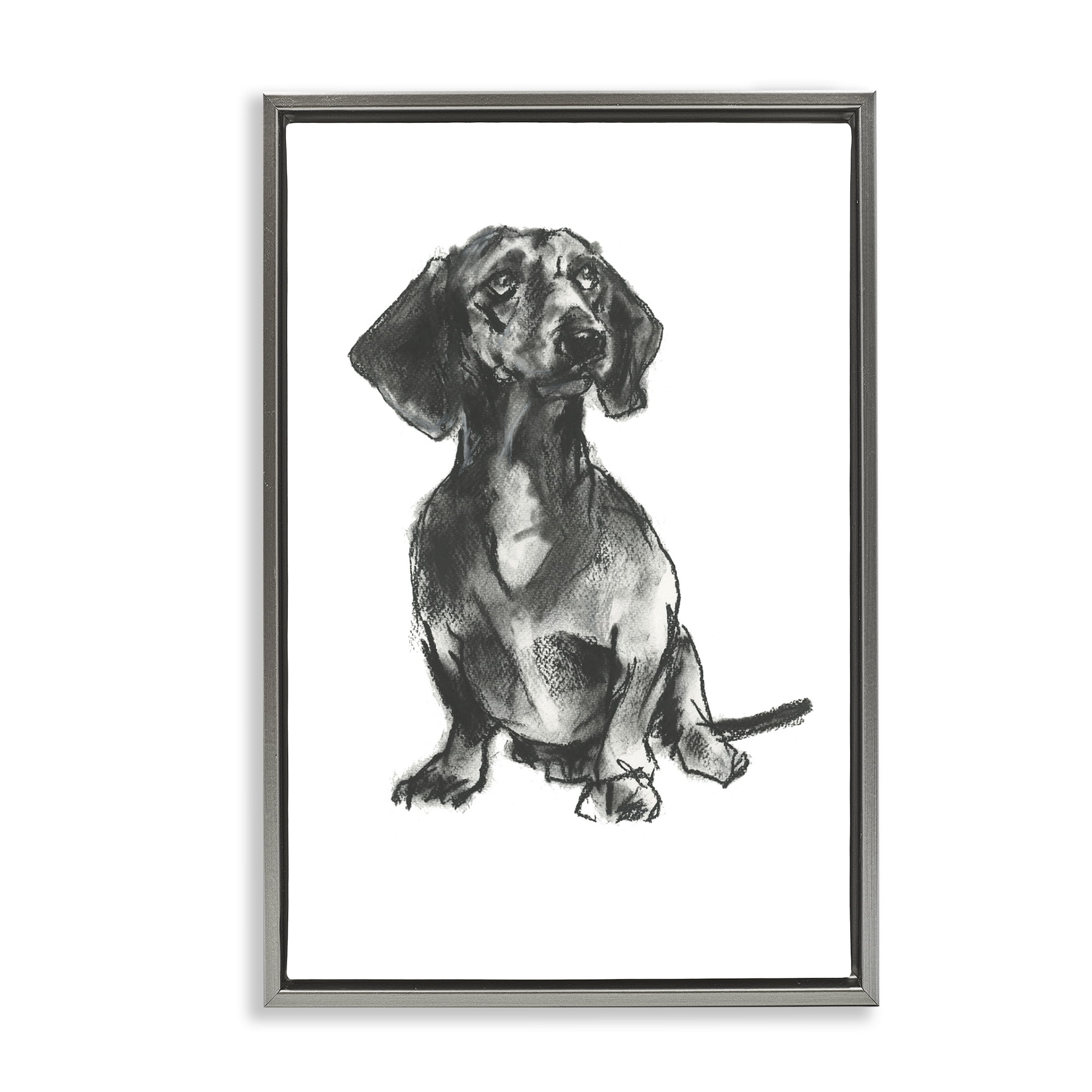 Stupell Industries Dachshund Sitting Drawing Animals & Insects Drawing Gray Floater Framed Canvas Art Print Wall Art, 21 x 31