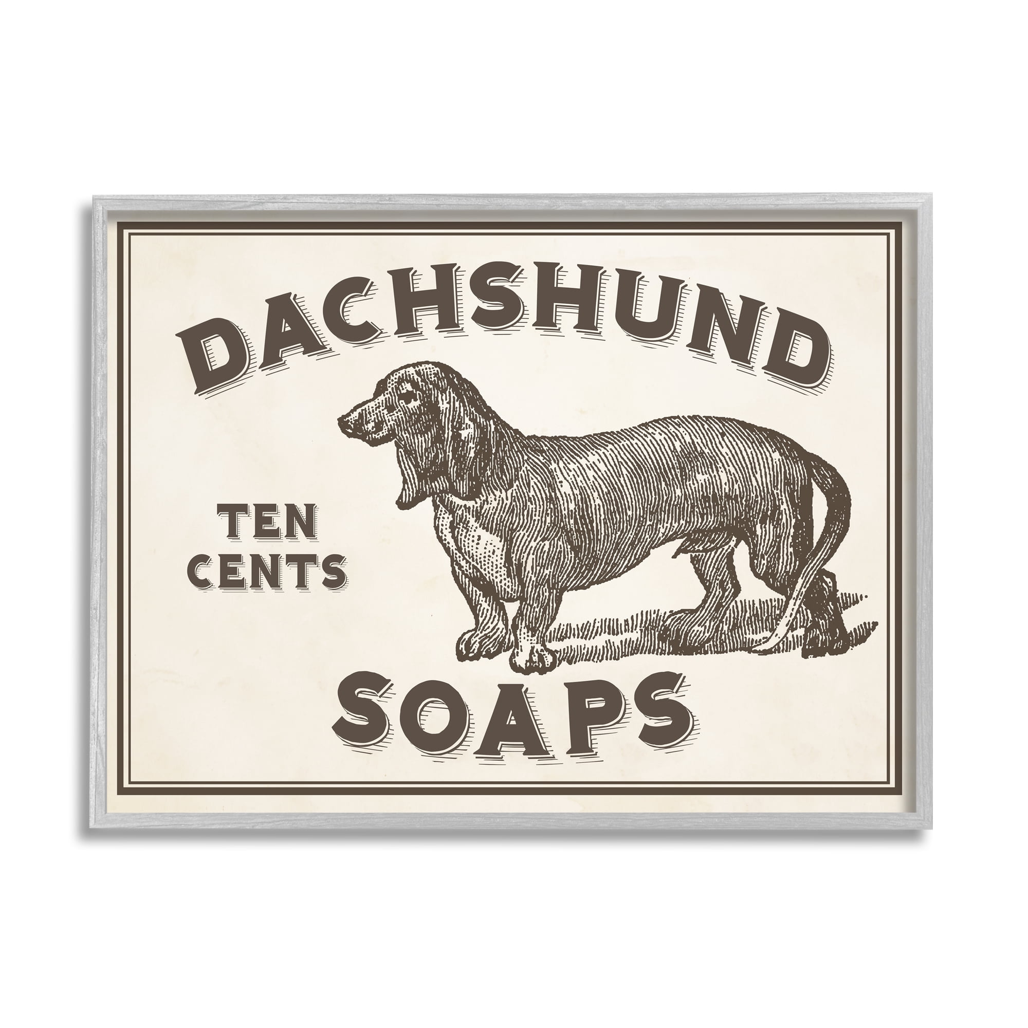 Stupell Industries Dachshund Soap Vintage Sign Graphic Art Gray Framed Art Print Wall Art, 11x14, by Daphne Polselli