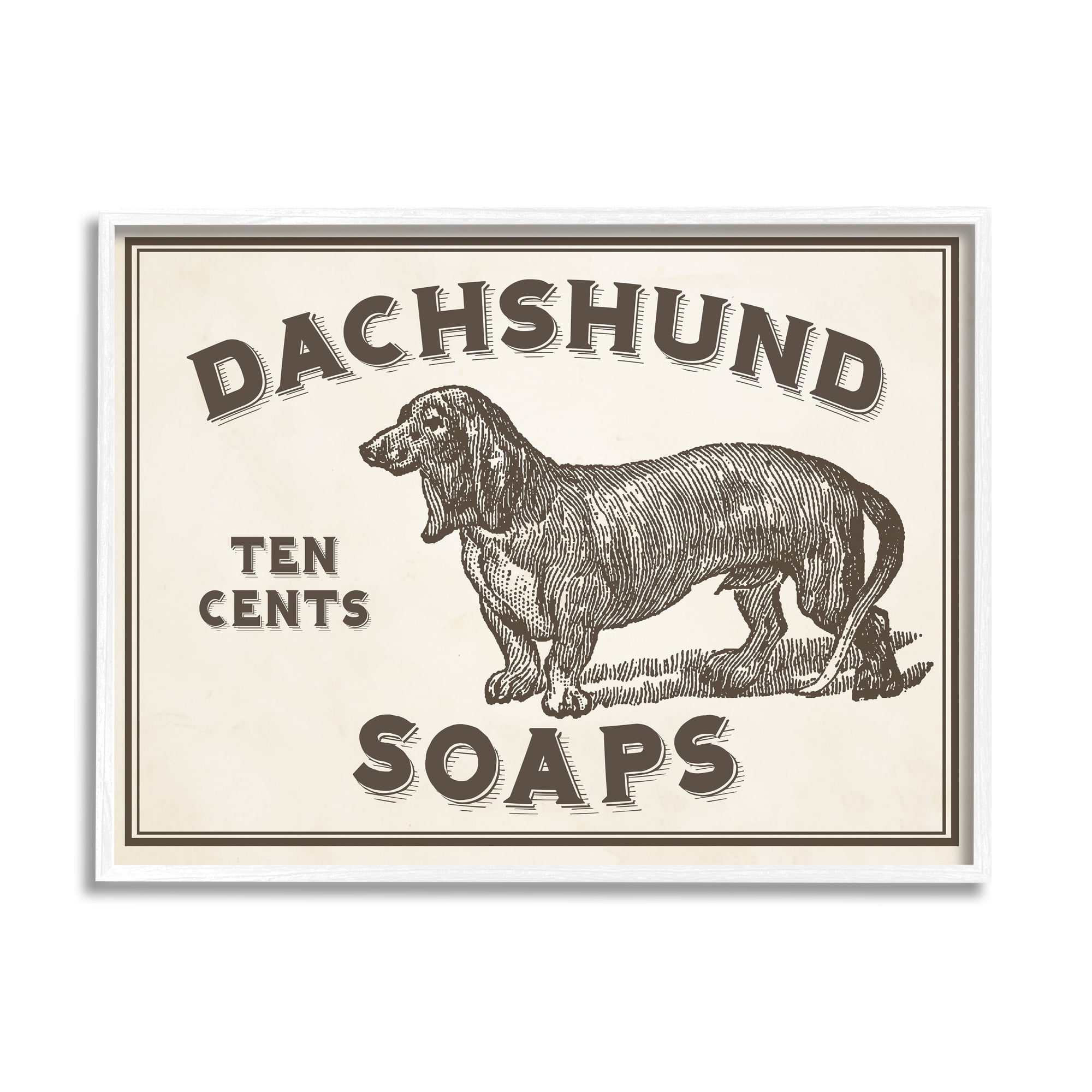 Stupell Industries Dachshund Soap Vintage Sign Graphic Art White Framed Art Print Wall Art, 11x14, by Daphne Polselli