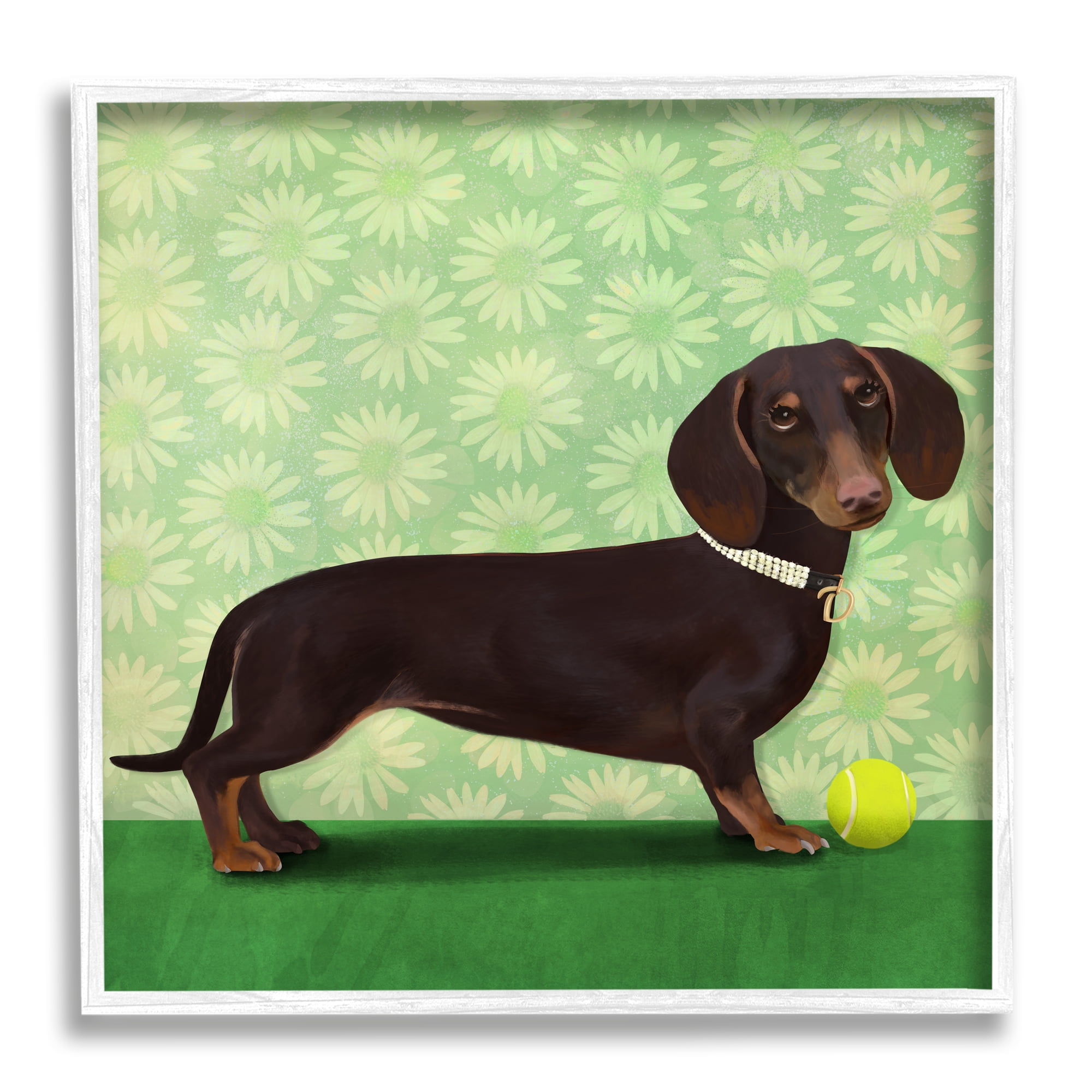 Stupell Industries Dachshund & Tennis Ball Animals & Insects Painting White Framed Art Print Wall Art, 17 x 17