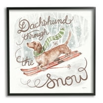 Stupell Industries Dachshund Through Snow Holiday Painting Black Framed Art Print Wall Art, 12 x 12