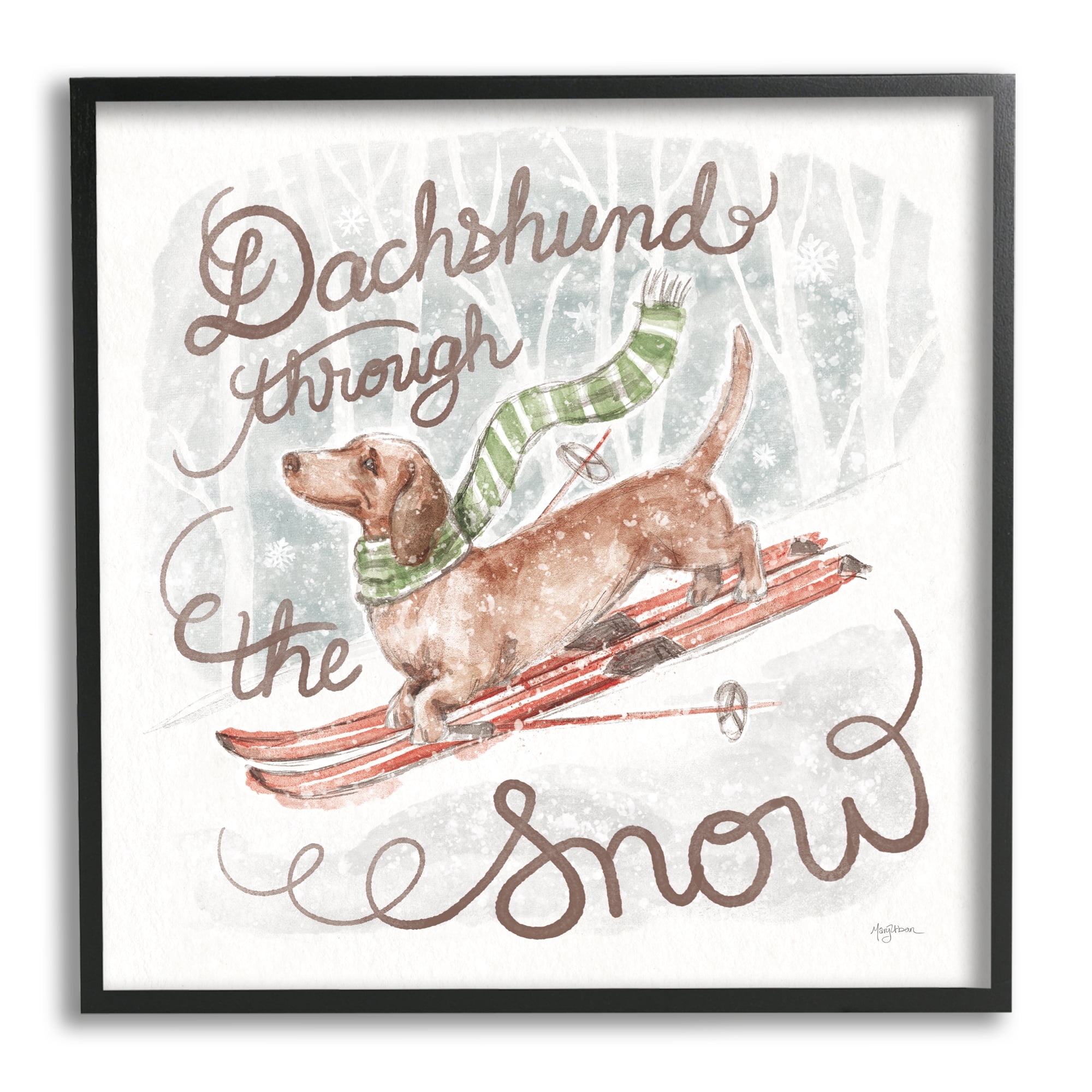 Stupell Industries Dachshund Through Snow Holiday Painting Black Framed Art Print Wall Art, 24 x 24