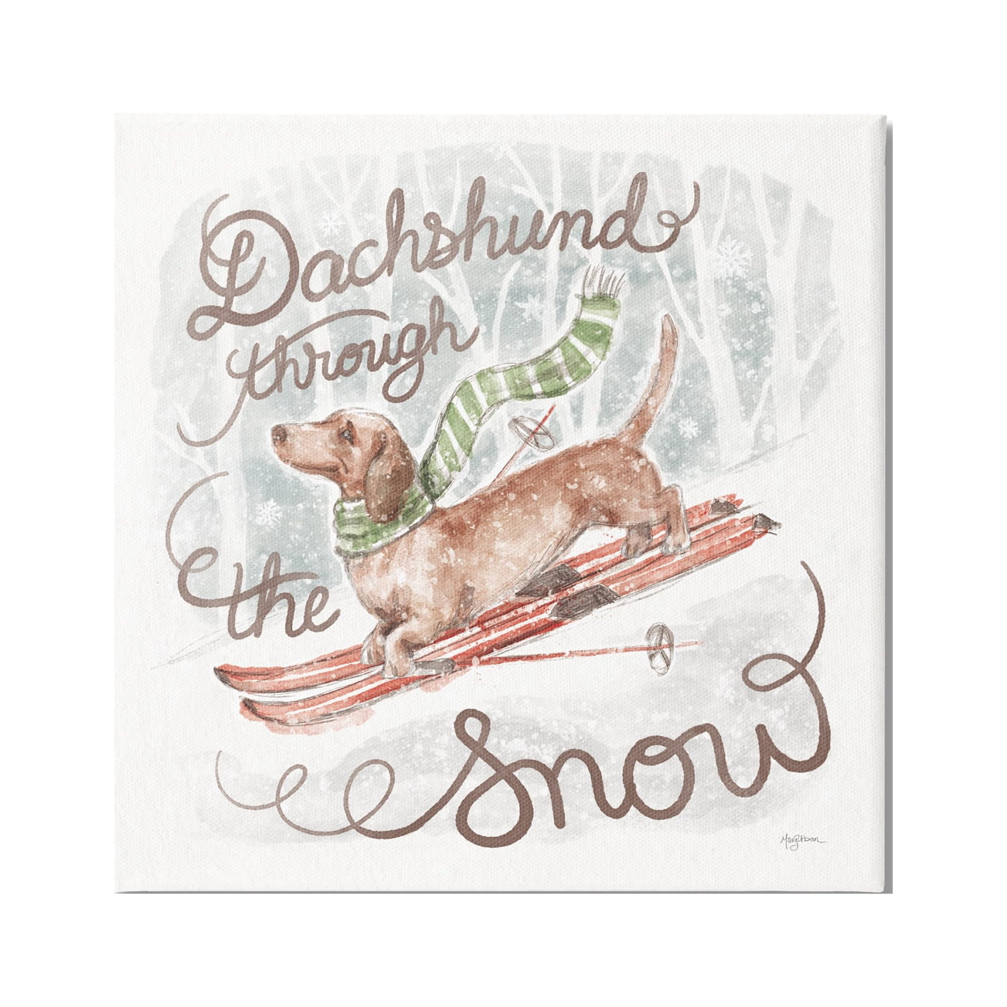 Stupell Industries Dachshund Through Snow Holiday Painting Gallery Wrapped Canvas Art Print Wall Art, 24 x 24