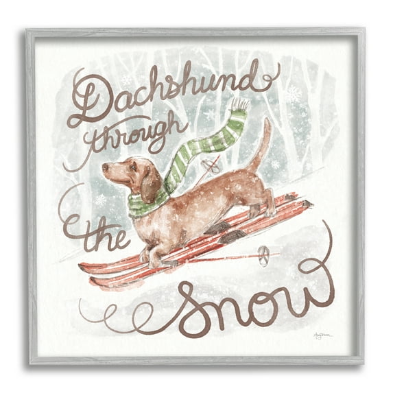 Stupell Industries Dachshund Through Snow Holiday Painting Gray Framed Art Print Wall Art, 24 x 24