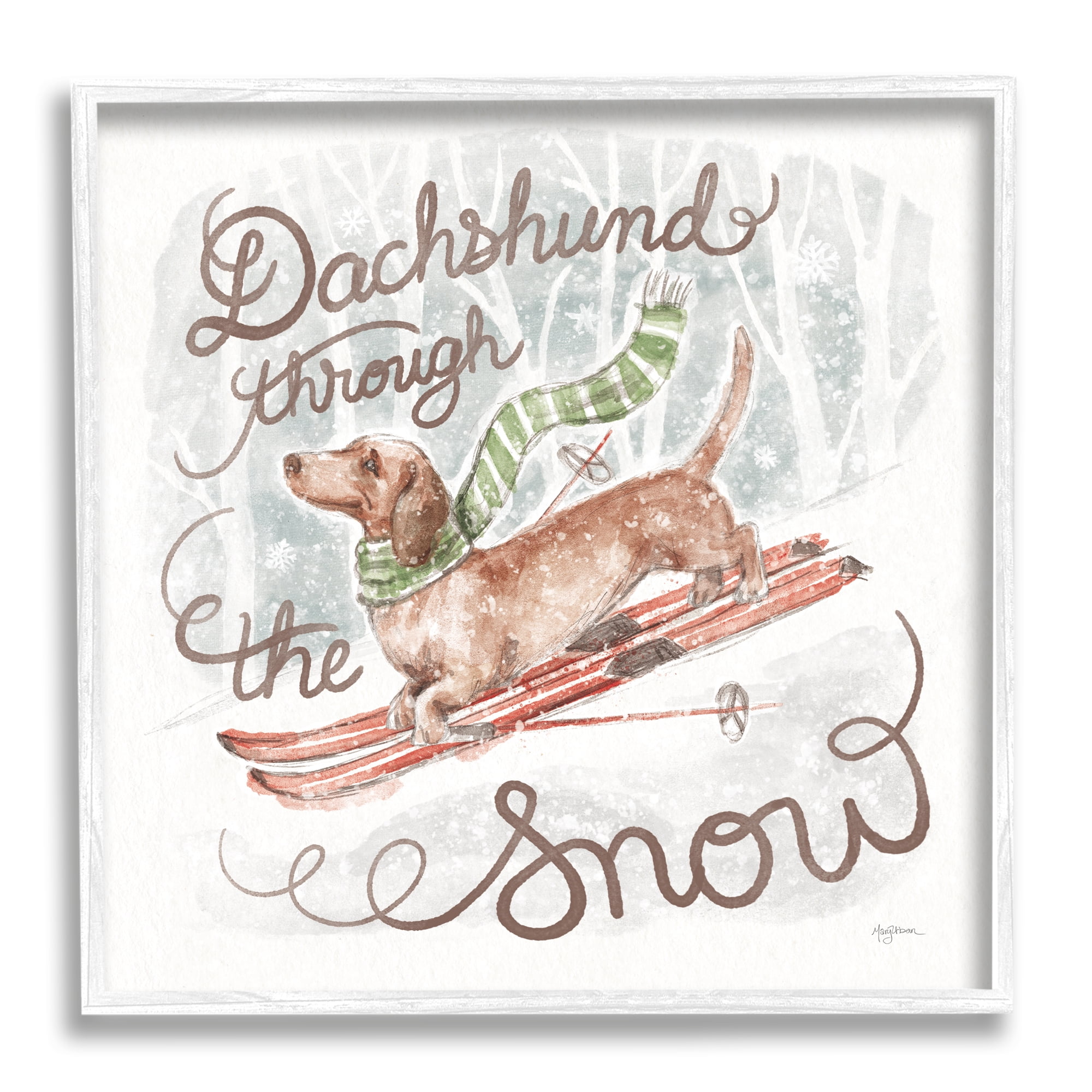 Stupell Industries Dachshund Through Snow Holiday Painting White Framed Art Print Wall Art, 12 x 12