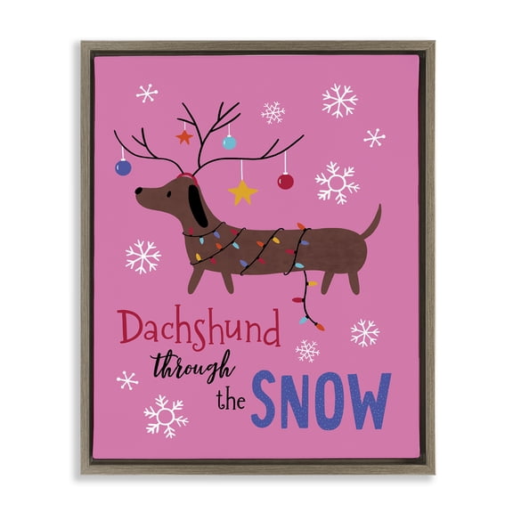 Stupell Industries Dachshund Through The Snow Animals Painting Brown Floater Framed Canvas Art Print Wall Art, 25 x 31
