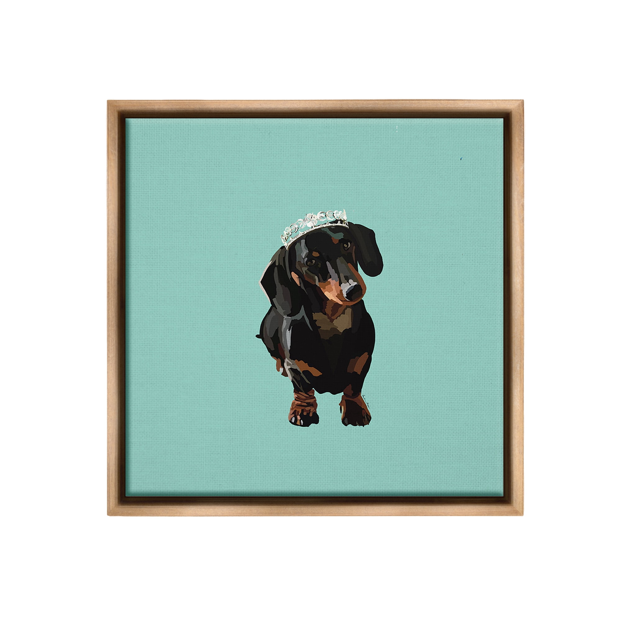 Stupell Industries Dachshund Wearing Tiara Animals & Insects Painting Brown Floater Framed Canvas Art Print Wall Art, 25 x 25