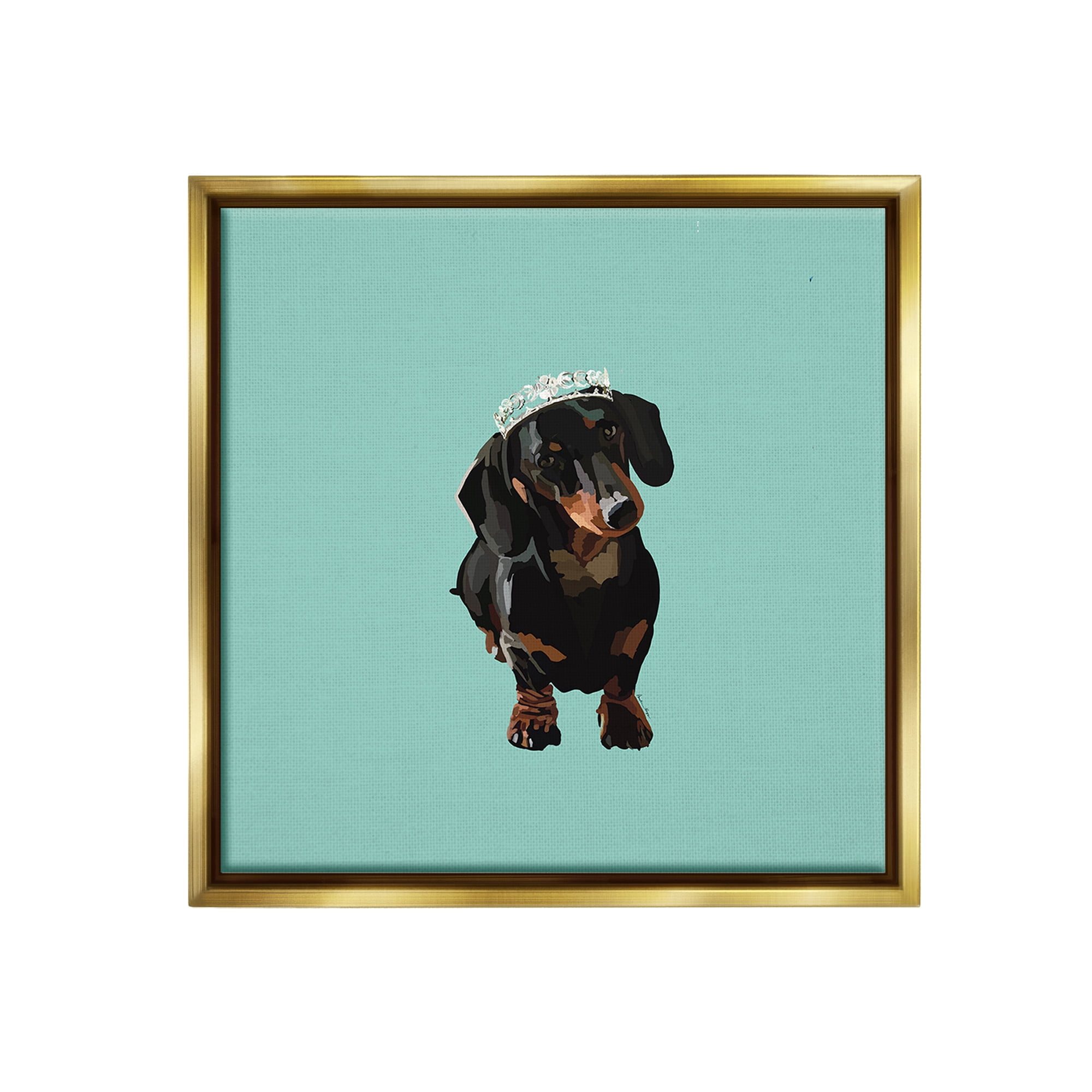 Stupell Industries Dachshund Wearing Tiara Animals & Insects Painting Gold Floater Framed Canvas Art Print Wall Art, 18 x 18