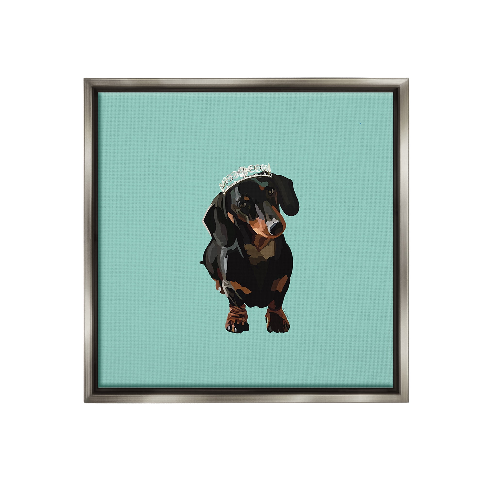 Stupell Industries Dachshund Wearing Tiara Animals & Insects Painting Gray Floater Framed Canvas Art Print Wall Art, 18 x 18