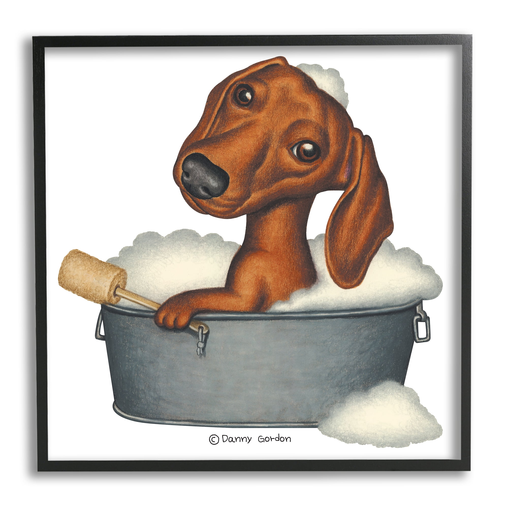 Stupell Industries Dachshund in Tin Tub Bubble Bath Country Pet, 12 x 12, Design by Danny Gordan