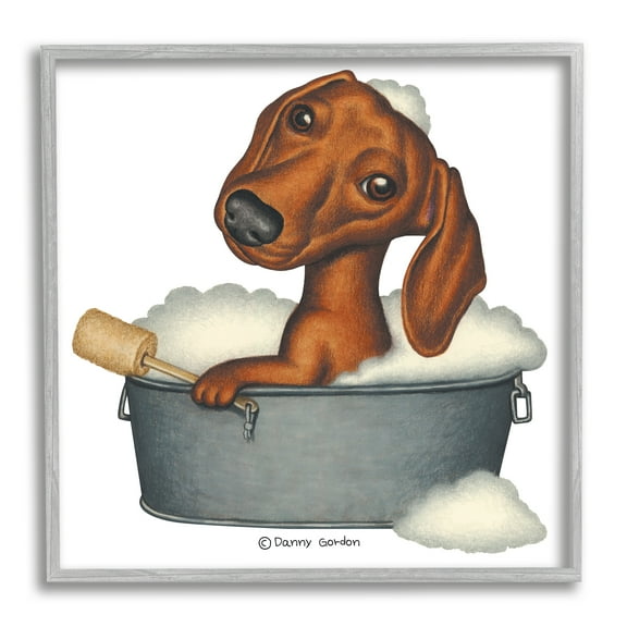 Stupell Industries Dachshund in Tin Tub Bubble Bath Country Pet, 24 x 24, Design by Danny Gordan