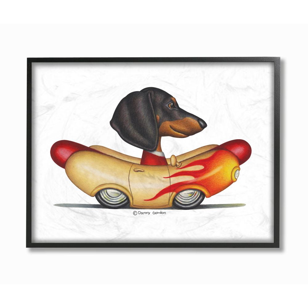 Stupell Industries Dachshund in Weenie Mobile Playful Car Illustration Designed by Danny Gordan