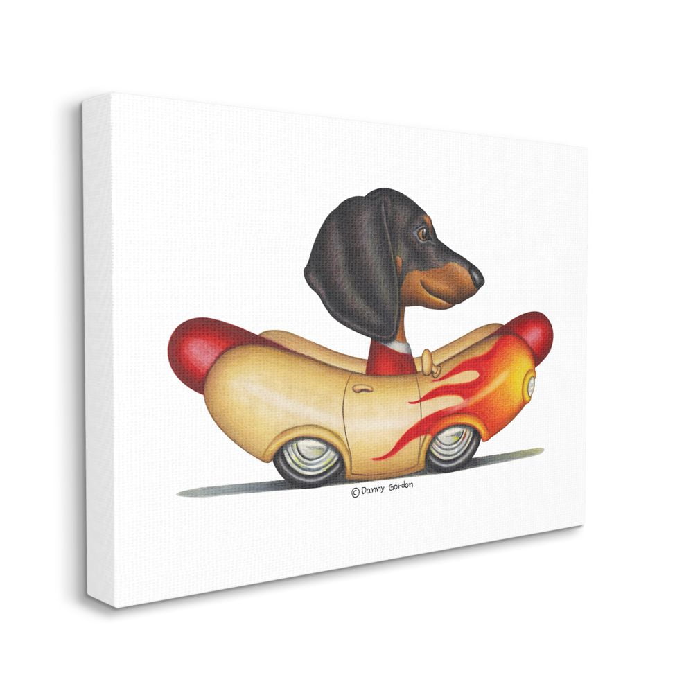 Stupell Industries Dachshund in Weenie Mobile Playful Car Illustration Designed by Danny Gordan