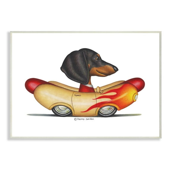 Stupell Industries Dachshund in Weenie Mobile Playful Car Illustration Graphic Art Unframed Art Print Wall Art, 10x15, by Danny Gordan